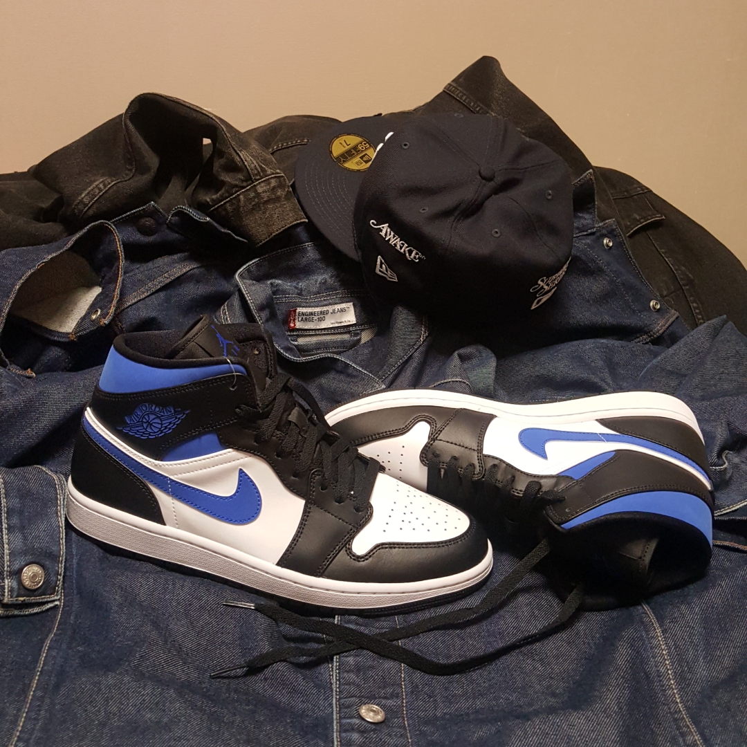Jordan 1 Mid Racer Blue, (GS) Jordan 1 Mid Racer Blue 착용 스타일 - 4