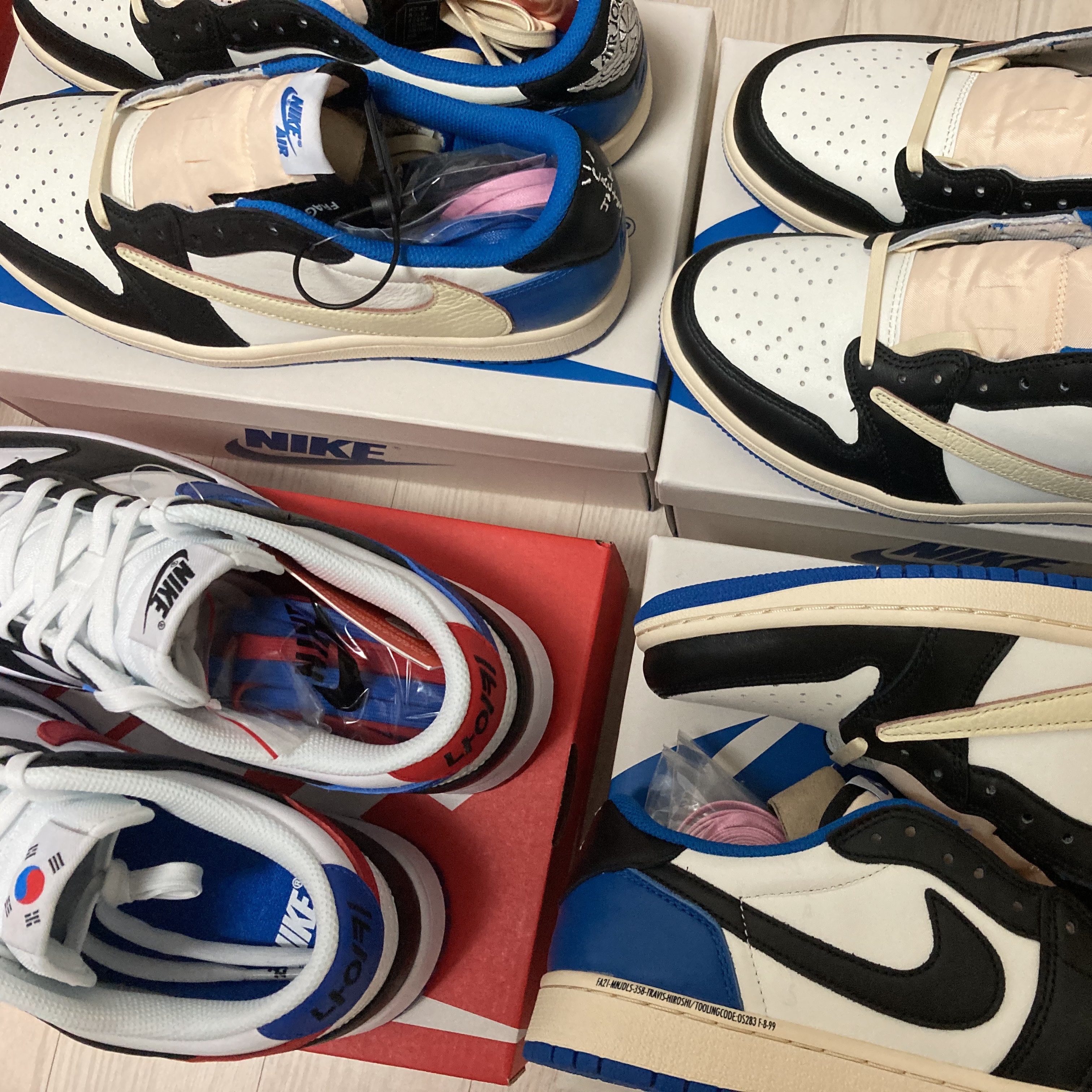 Jordan 1 x Travis Scott x Fragment Retro Low OG SP Military Blue 착용 스타일 - 1