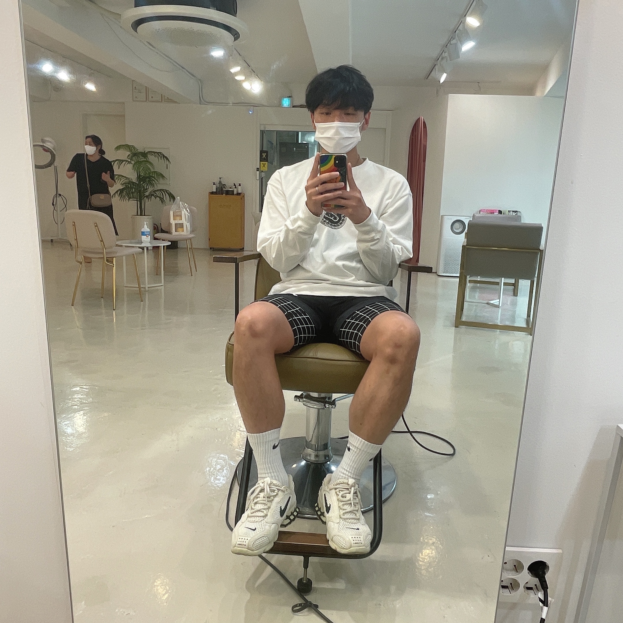 Nike x Stussy Air Zoom Spiridon Cage 2 Fossil, Nike x Off-White NRG Shorts Black 착용 스타일