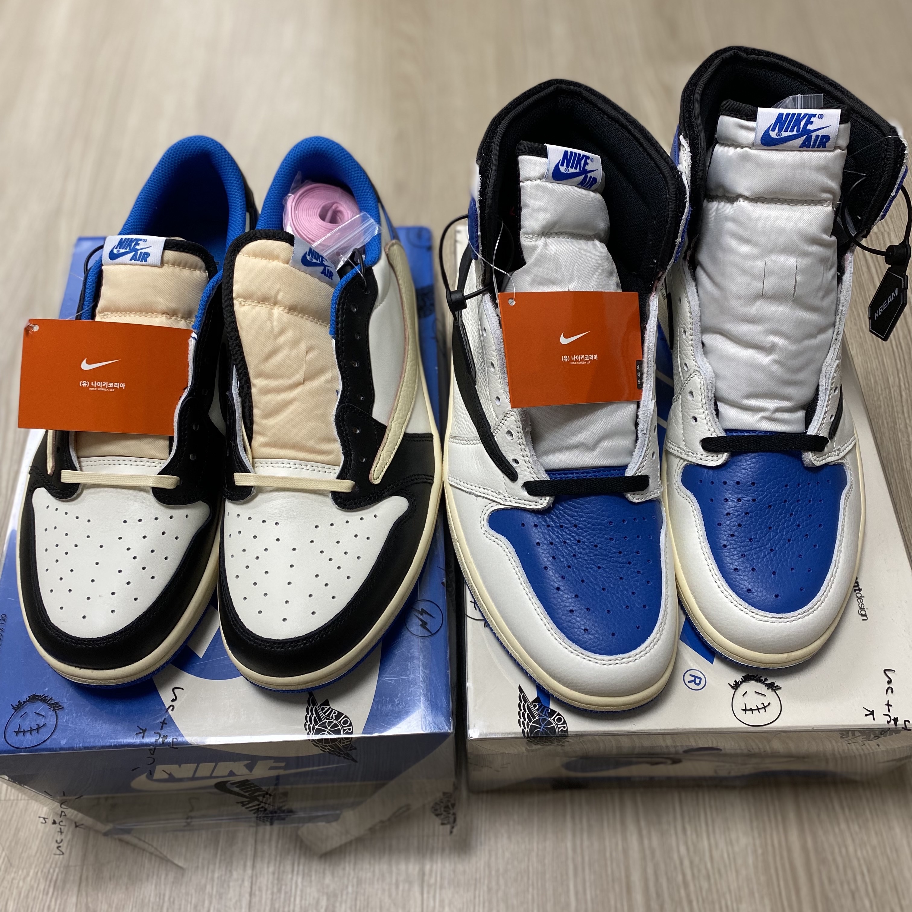 Jordan 1 x Travis Scott x Fragment Retro Low OG SP Military Blue, Jordan 1 x Travis Scott x Fragment Retro High OG SP Military Blue 착용 스타일 - 1