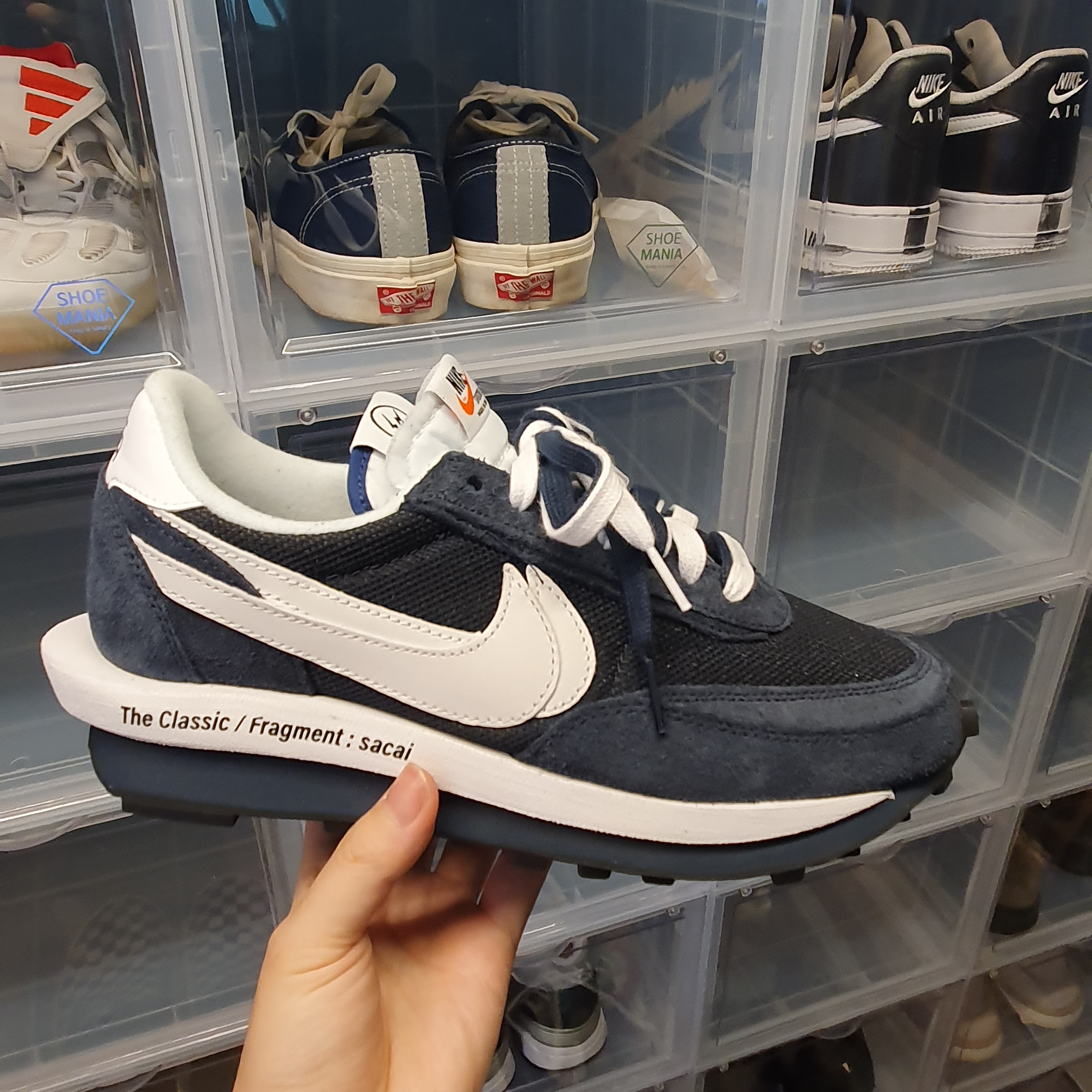 Nike x Sacai x Fragment LDWaffle Blackened Blue, Nike x Sacai x Fragment LDWaffle Light Smoke Grey 착용 스타일 - 2