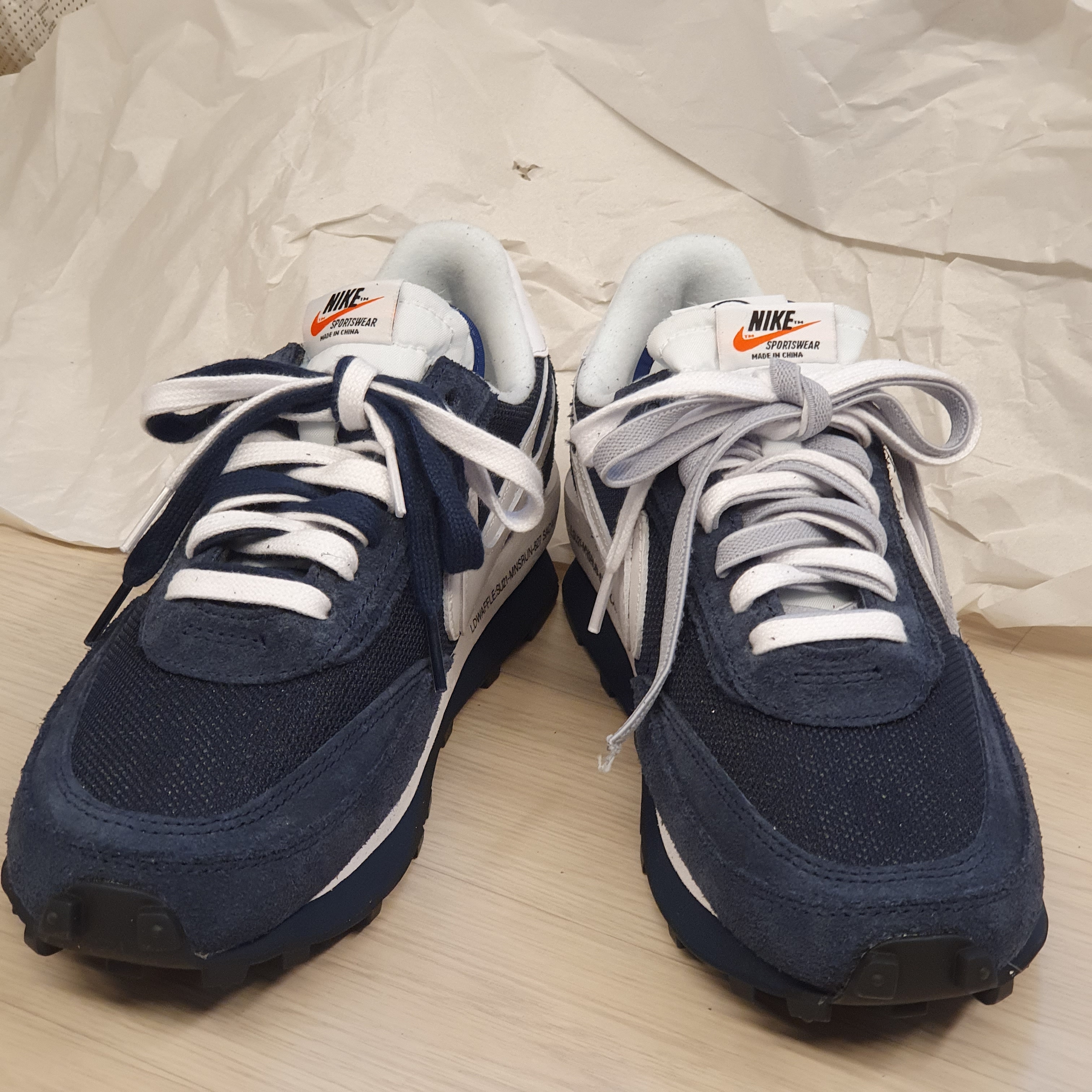 Nike x Sacai x Fragment LDWaffle Blackened Blue, Nike x Sacai x Fragment LDWaffle Light Smoke Grey 착용 스타일 - 3