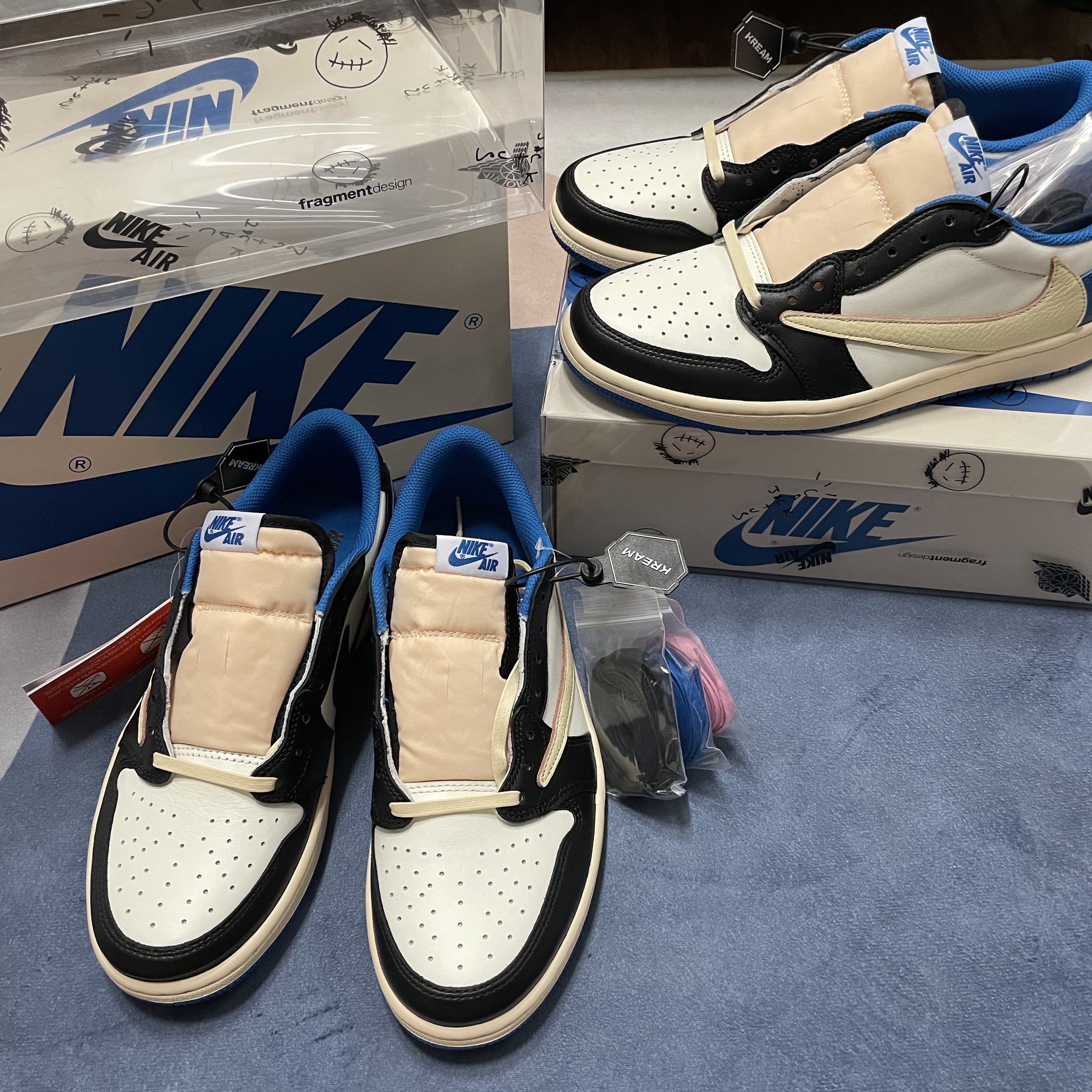 Jordan 1 x Travis Scott x Fragment Retro Low OG SP Military Blue 착용 스타일