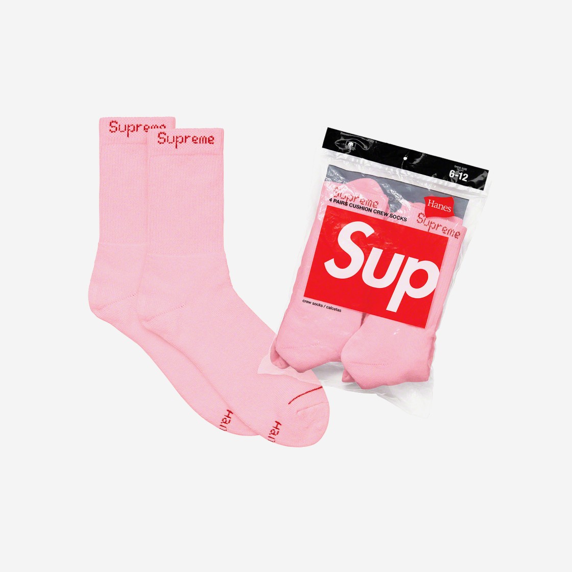 Supreme Hanes Crew Socks Pink (4 Pack) 상세 이미지 1