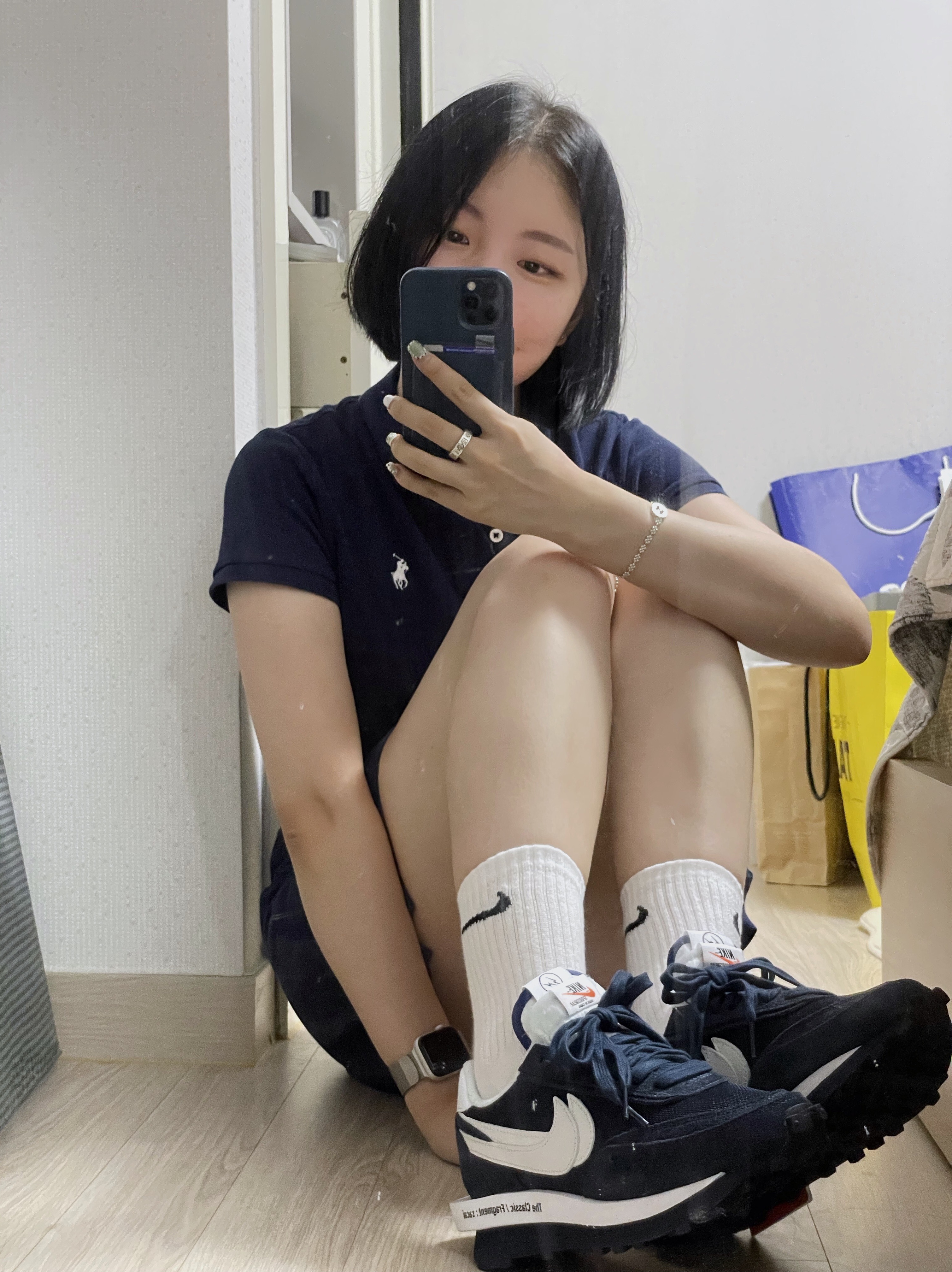 Nike x Sacai x Fragment LDWaffle Blackened Blue 착용 스타일