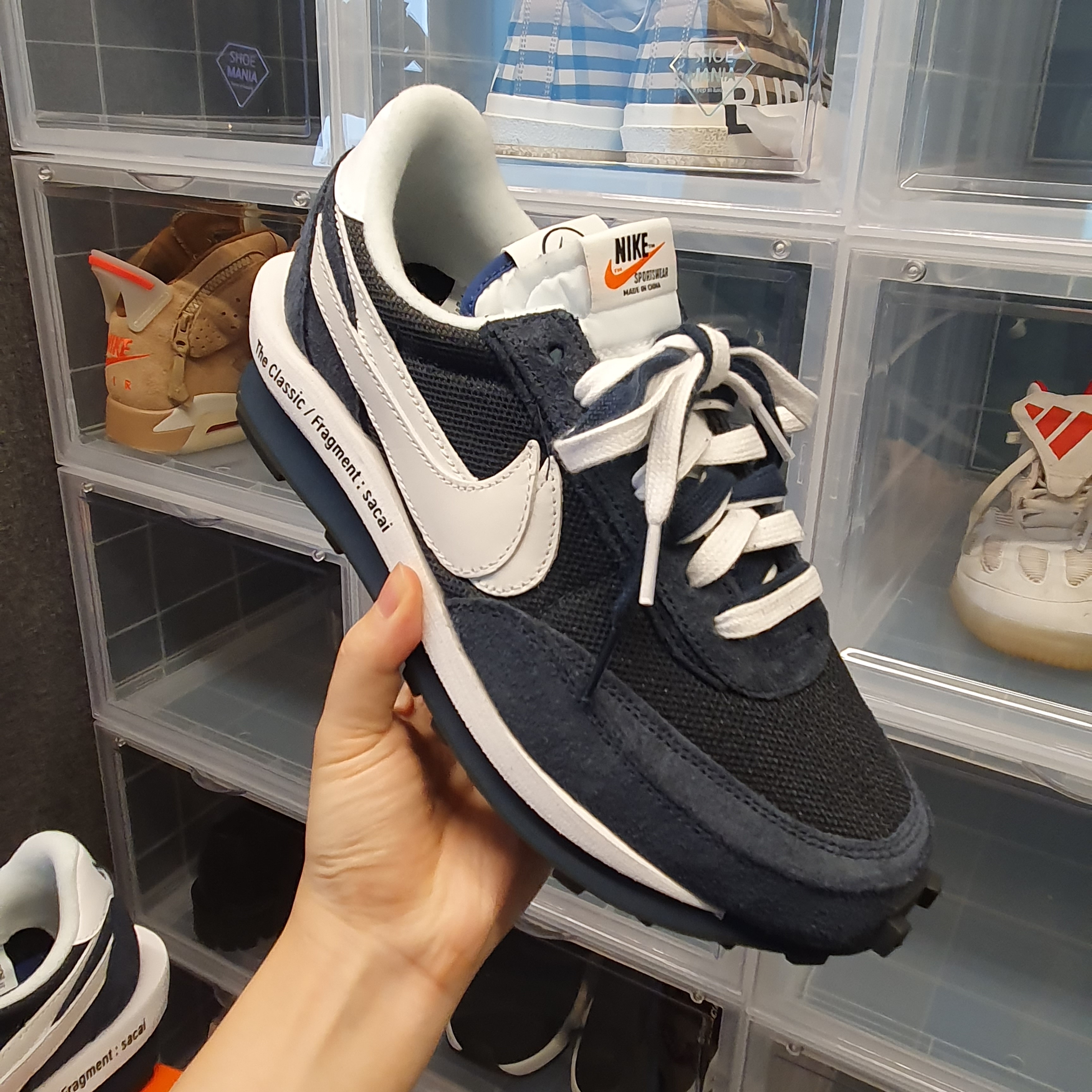 Nike x Sacai x Fragment LDWaffle Blackened Blue, Nike x Sacai x Fragment LDWaffle Light Smoke Grey 착용 스타일 - 1