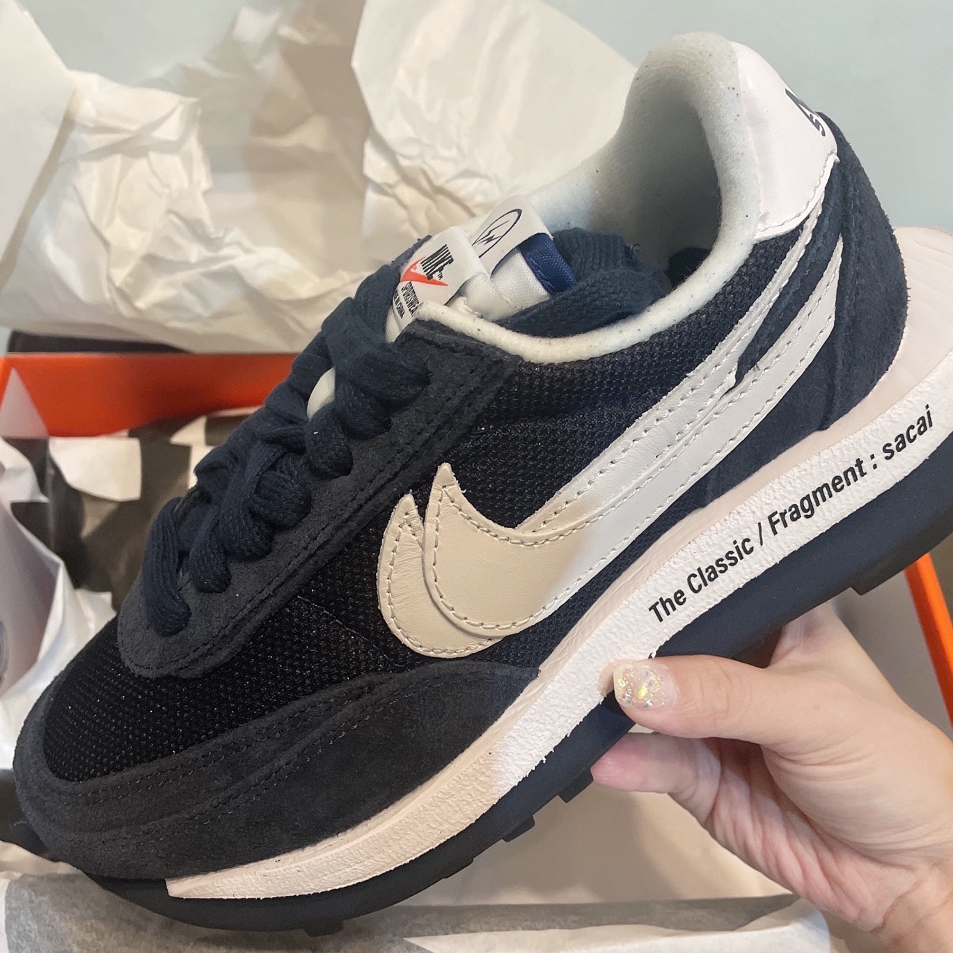 Nike x Sacai x Fragment LDWaffle Blackened Blue 착용 스타일