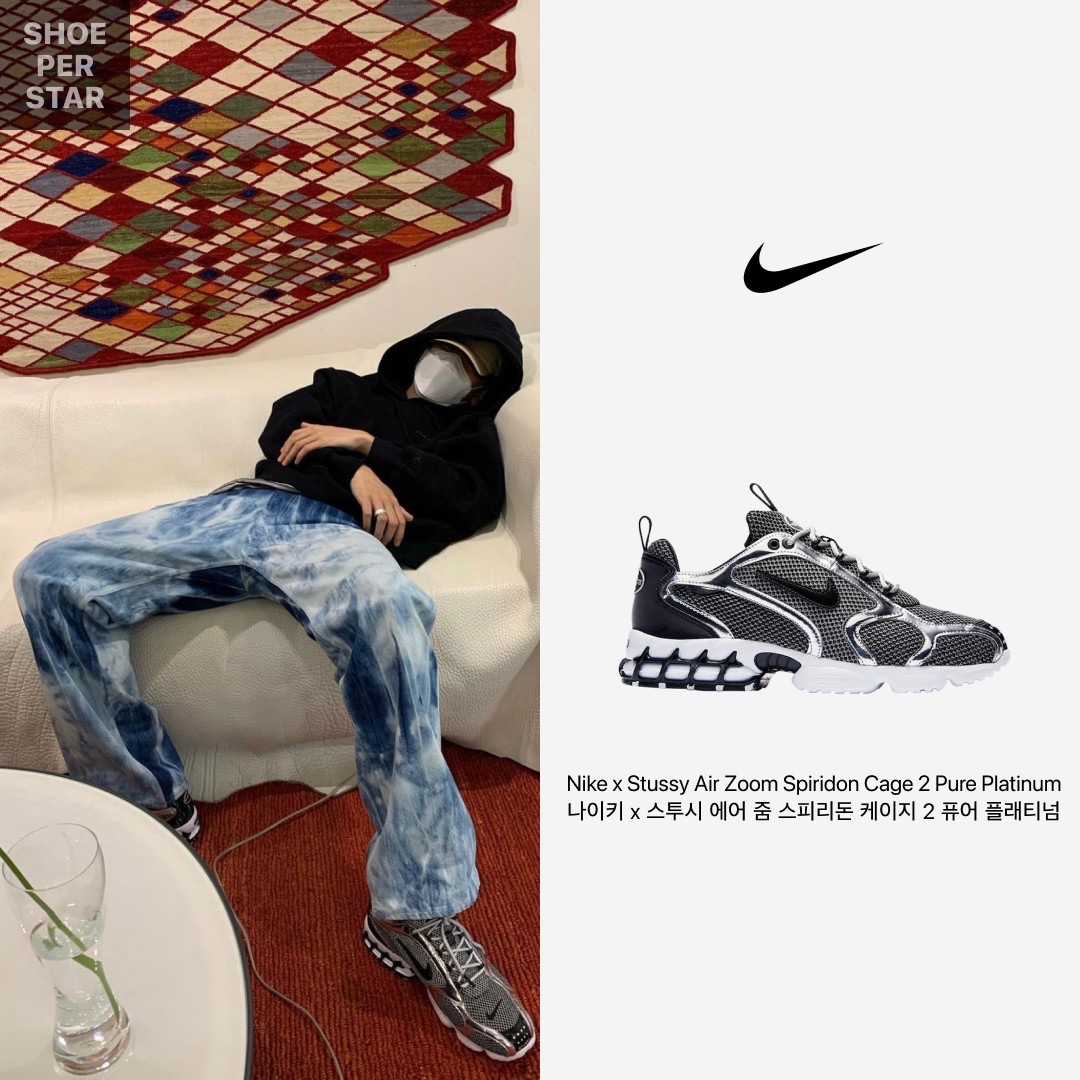 Jordan 1 Retro High Not for Resale Varsity Red, Nike x Stussy Air Zoom Spiridon Cage 2 Pure Platinum 착용 스타일 - 3