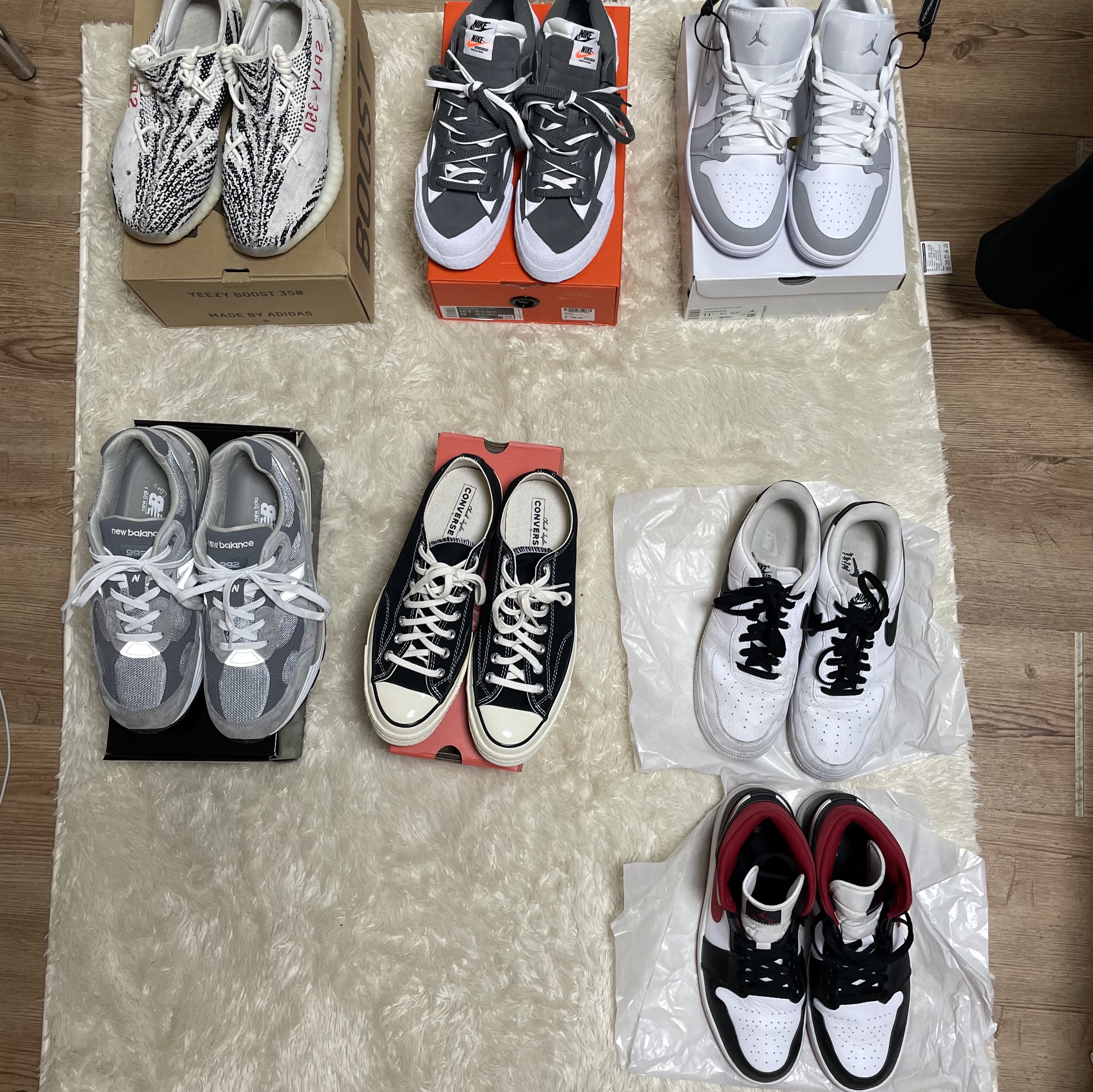 Nike x Sacai Blazer Low Iron Grey, New Balance 992 Made in USA Grey - D Standard 착용 스타일 - 2