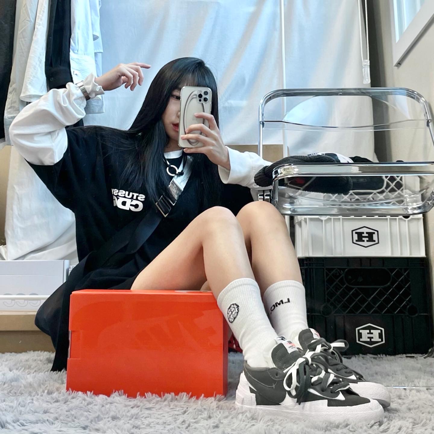 Nike x Sacai Blazer Low Iron Grey 착용 스타일 - 4