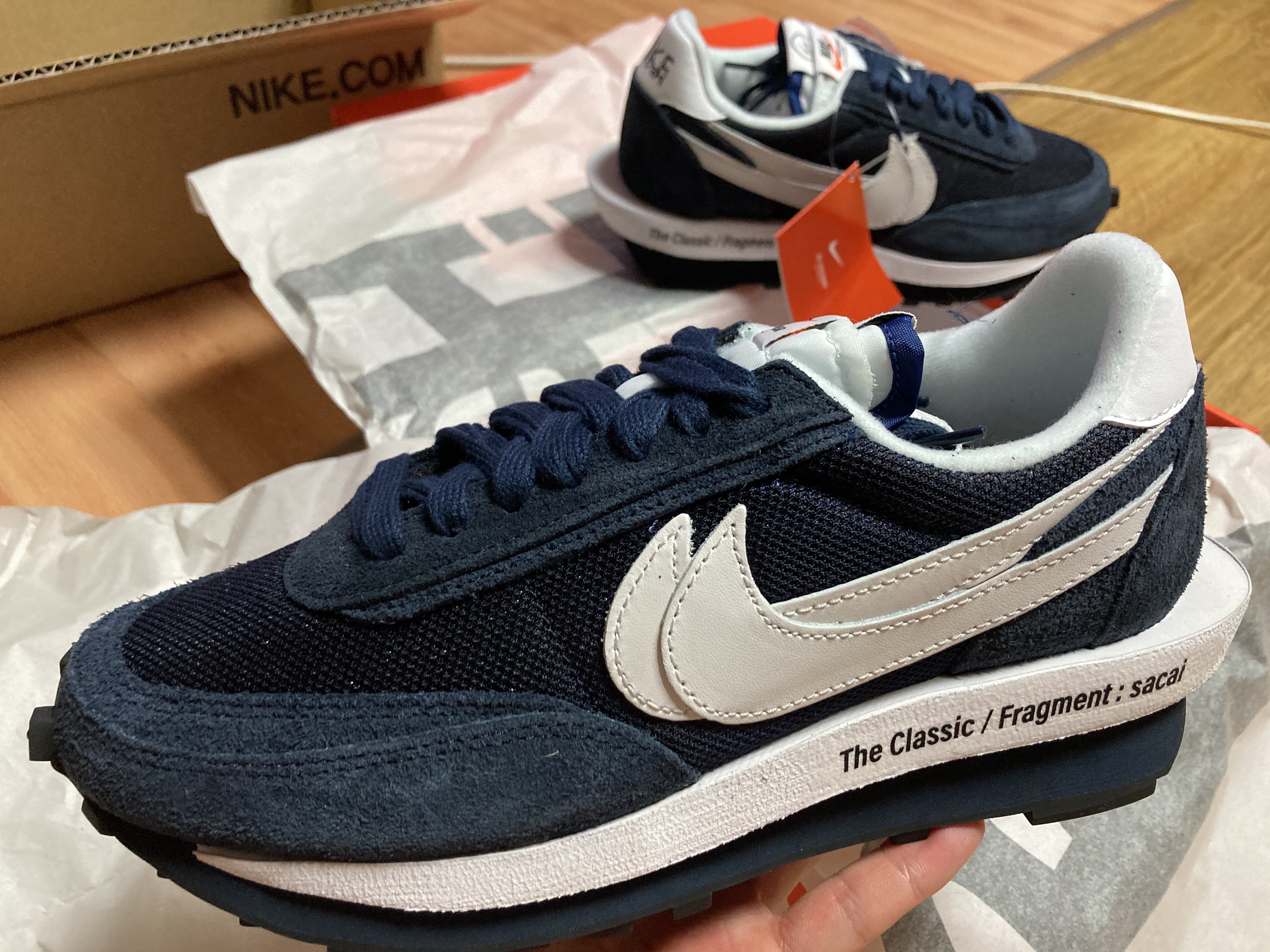 Nike x Sacai x Fragment LDWaffle Blackened Blue 착용 스타일 - 1