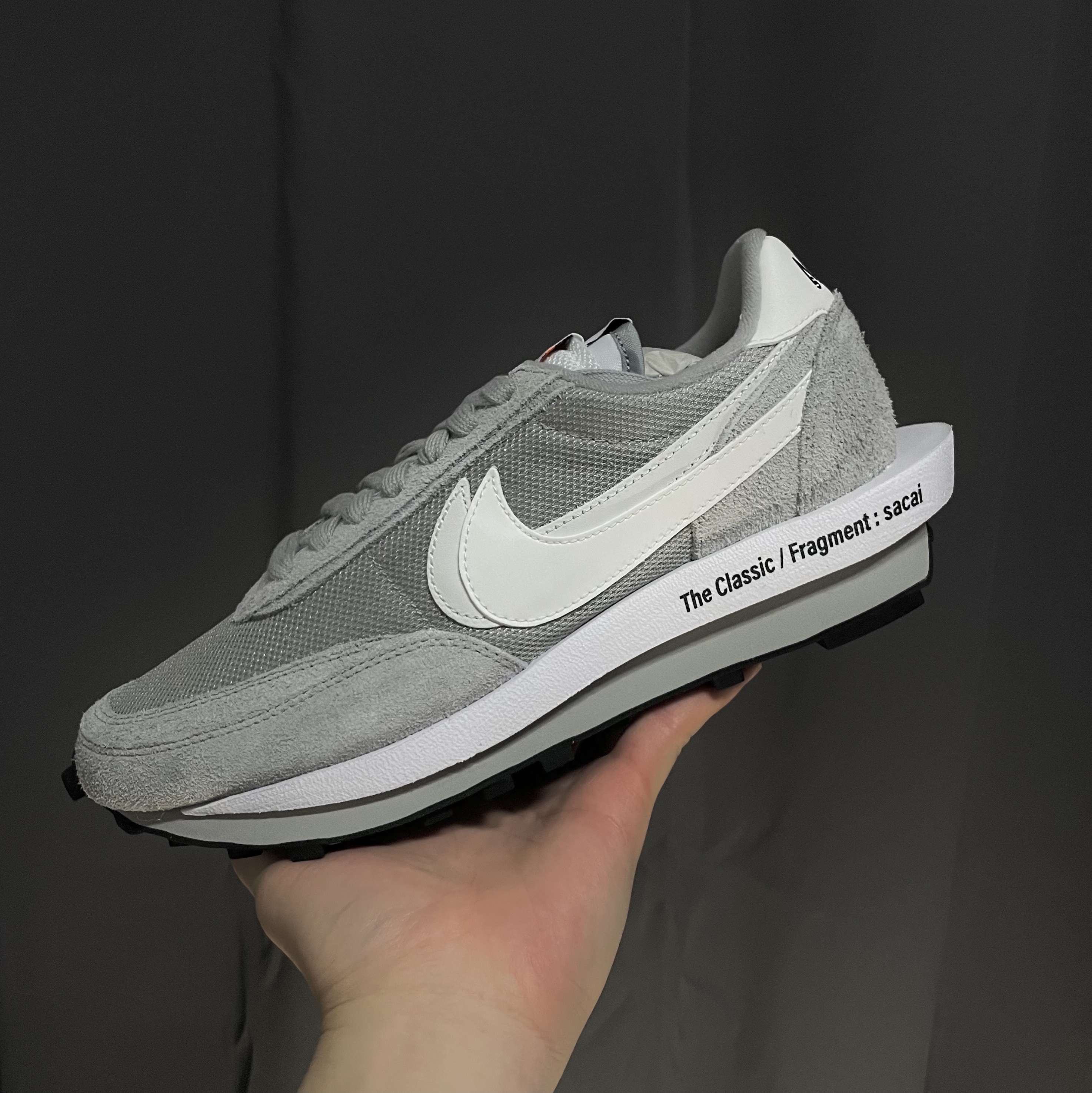 Nike x Sacai x Fragment LDWaffle Blackened Blue, Nike x Sacai x Fragment LDWaffle Light Smoke Grey 착용 스타일 - 2