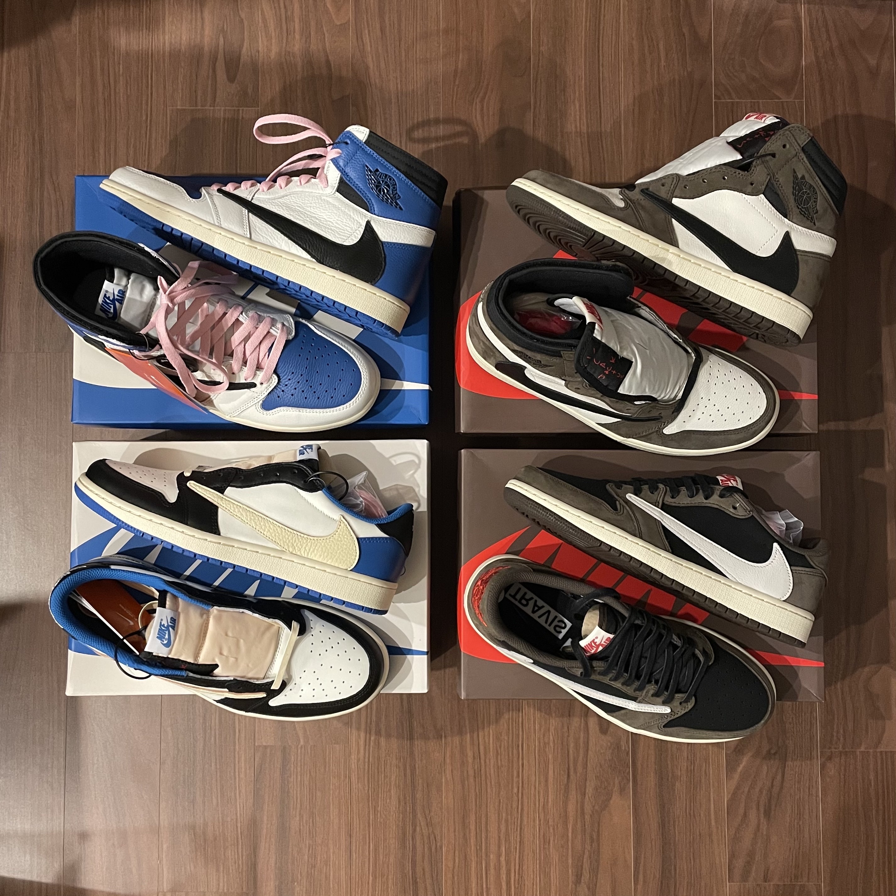 Jordan 1 x Travis Scott x Fragment Retro Low OG SP Military Blue, Jordan 1 x Travis Scott x Fragment Retro High OG SP Military Blue 착용 스타일 - 2
