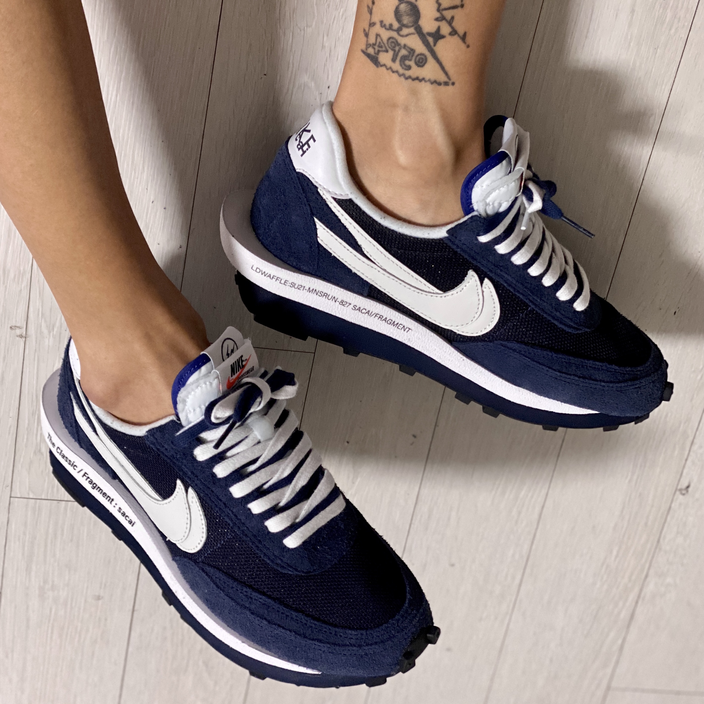 Nike x Sacai x Fragment LDWaffle Blackened Blue 착용 스타일 - 1