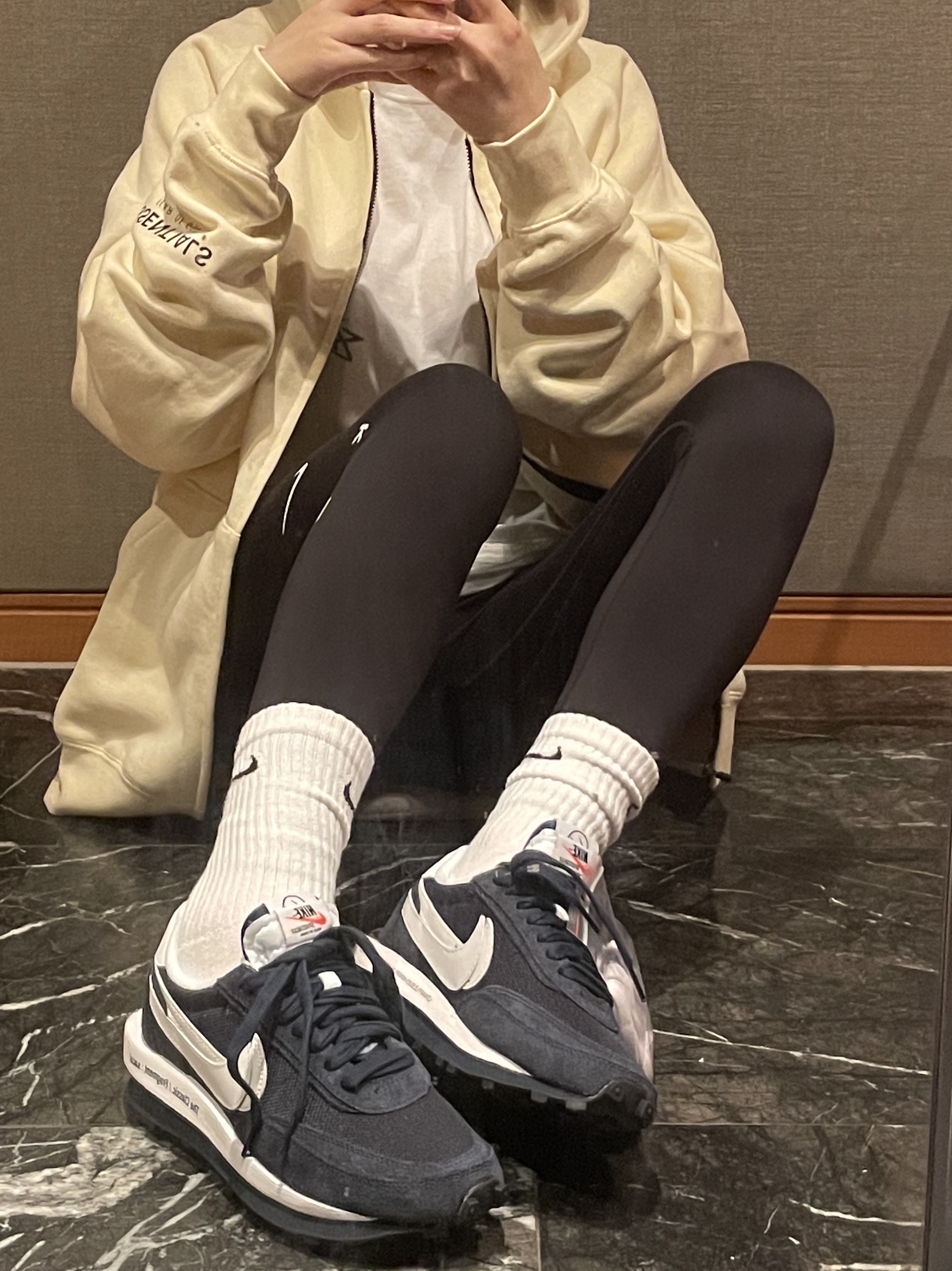 Essentials 3D Silicon Applique Full Zip Up Hoodie Buttercream - 20SS, Nike x Sacai x Fragment LDWaffle Blackened Blue 착용 스타일 - 1