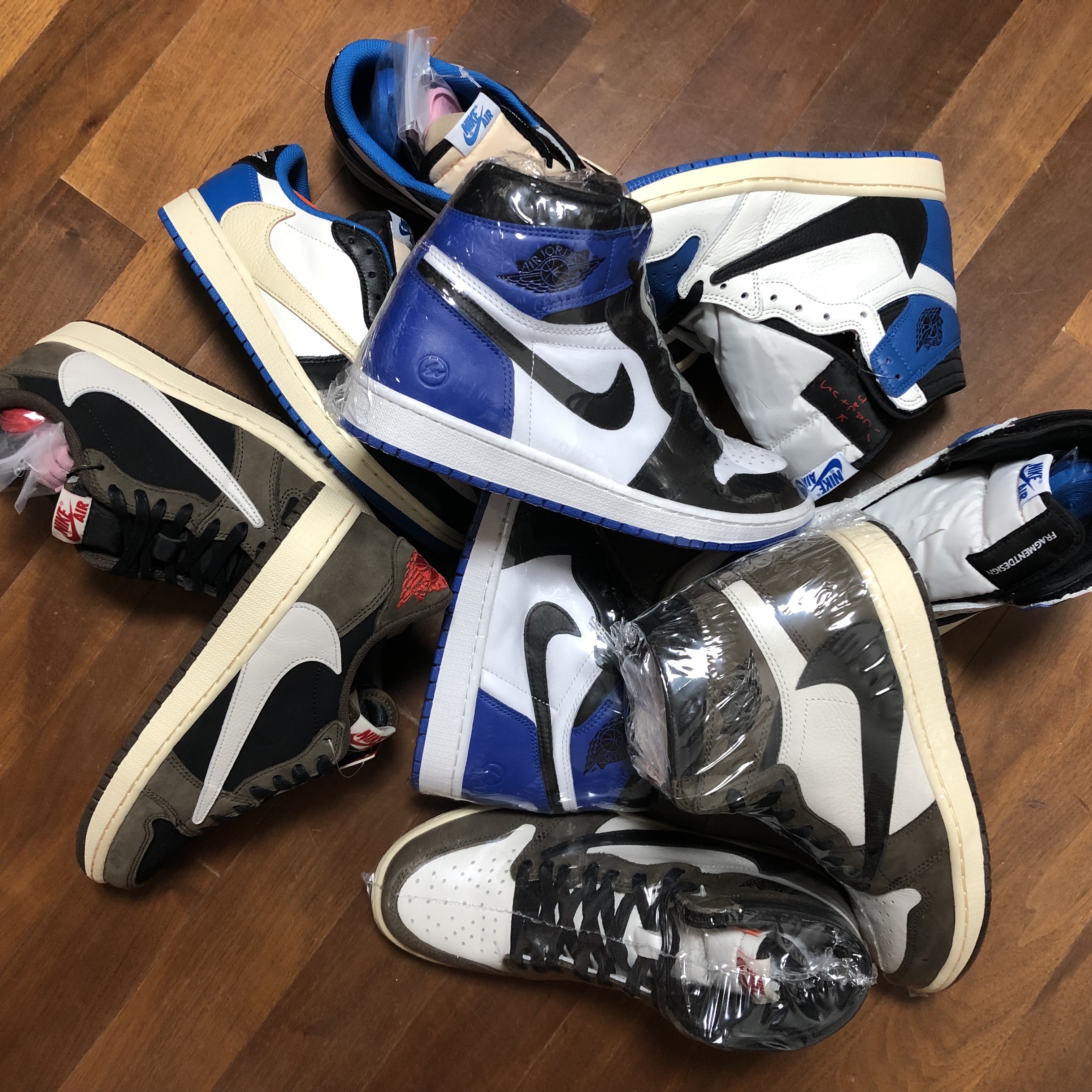 Jordan 1 x Fragment Retro High OG, Jordan 1 x Travis Scott x Fragment Retro High OG SP Military Blue 착용 스타일
