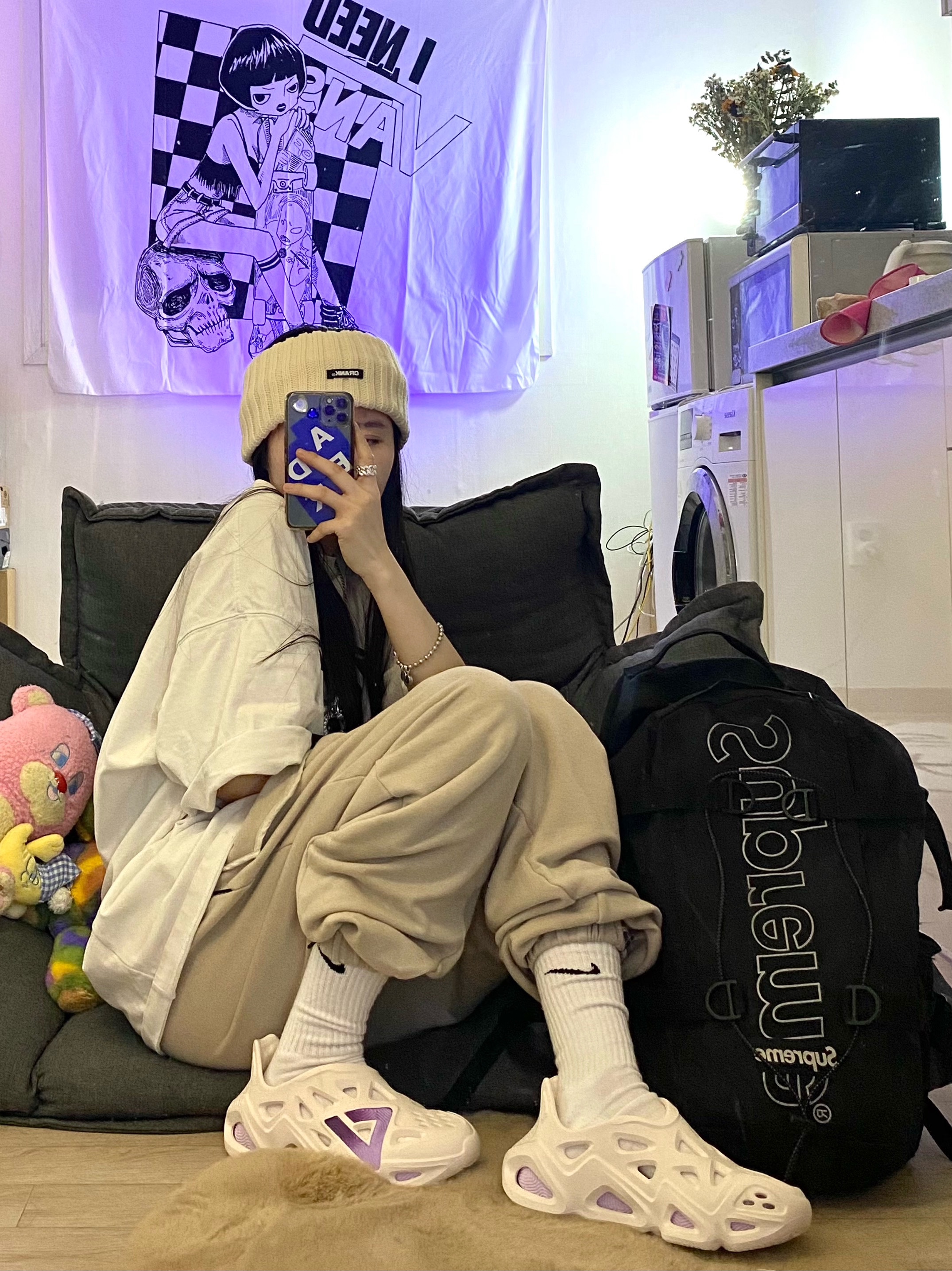 Supreme Backpack Black - 18FW 착용 스타일 - 2