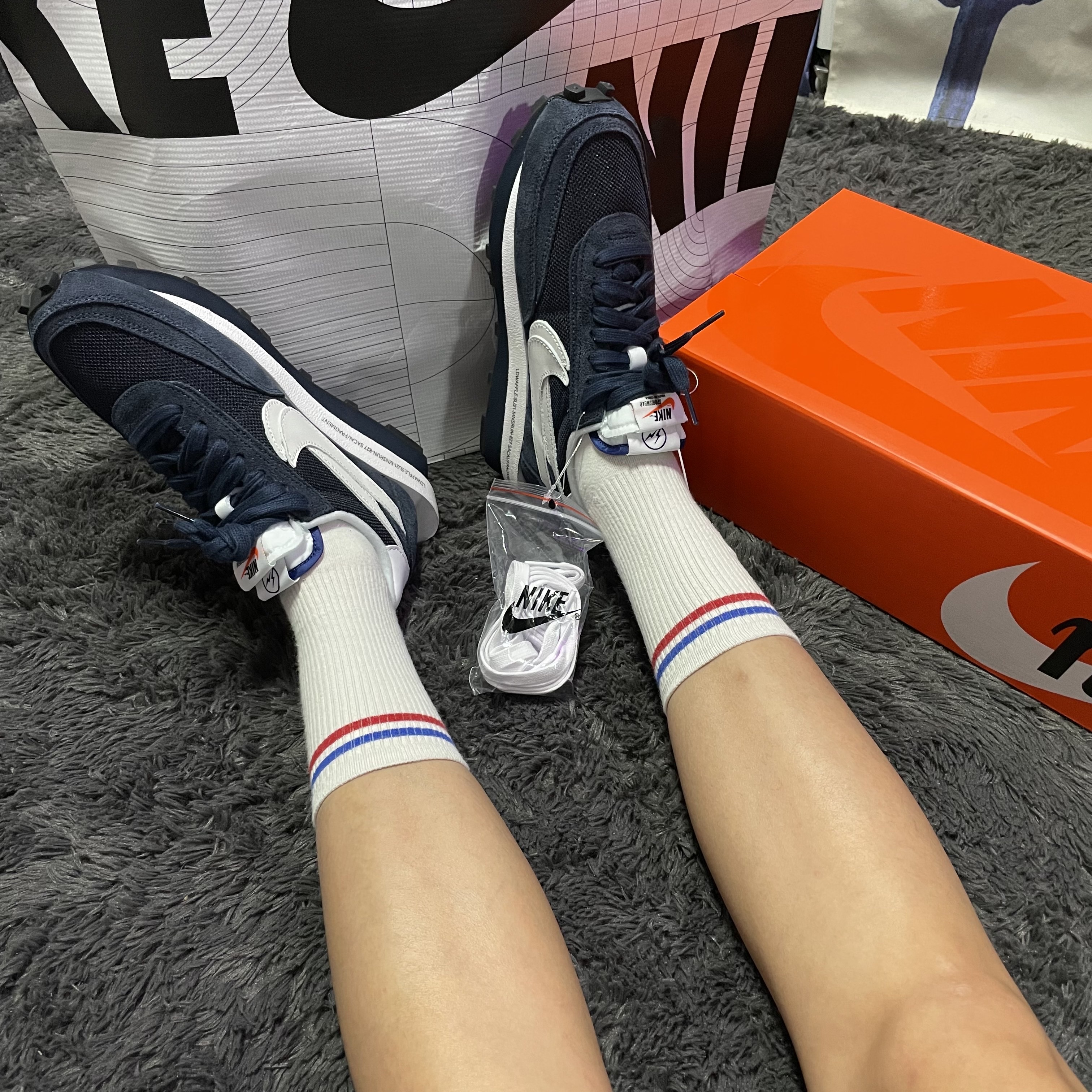 Nike x Sacai x Fragment LDWaffle Blackened Blue 착용 스타일 - 1