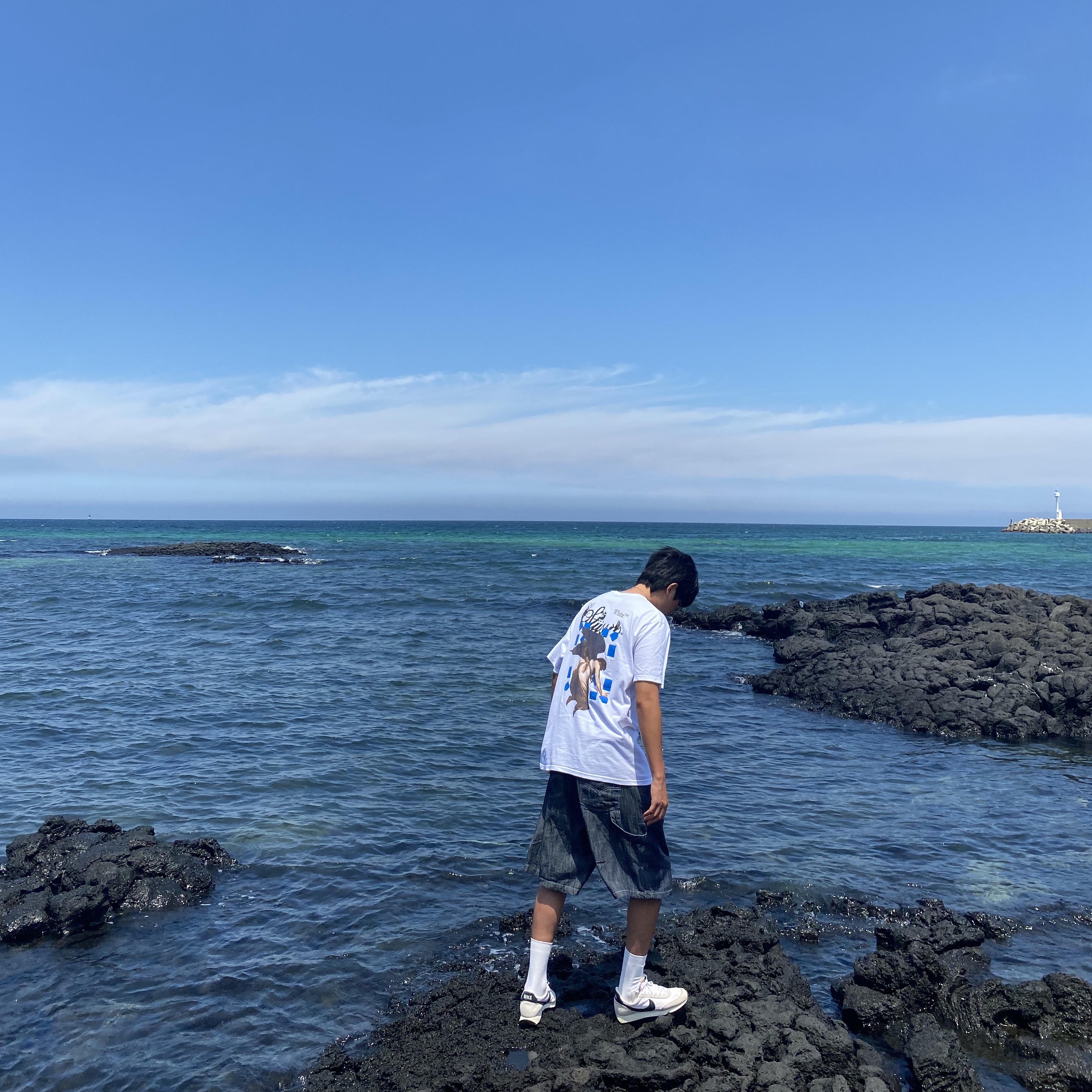 Stussy x Off-White 40 WT T-Shirt, Nike Air Tailwind 79 White Phantom Black 착용 스타일