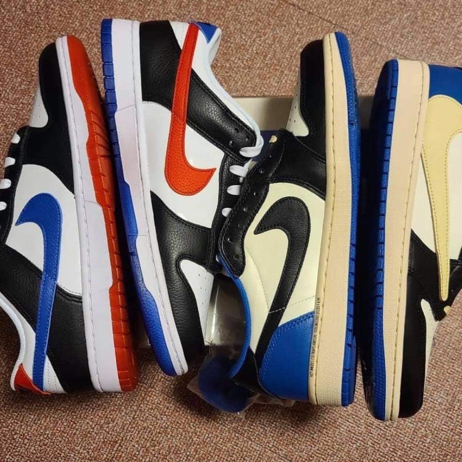 Jordan 1 x Travis Scott x Fragment Retro Low OG SP Military Blue, Nike Dunk Low SE Seoul 착용 스타일