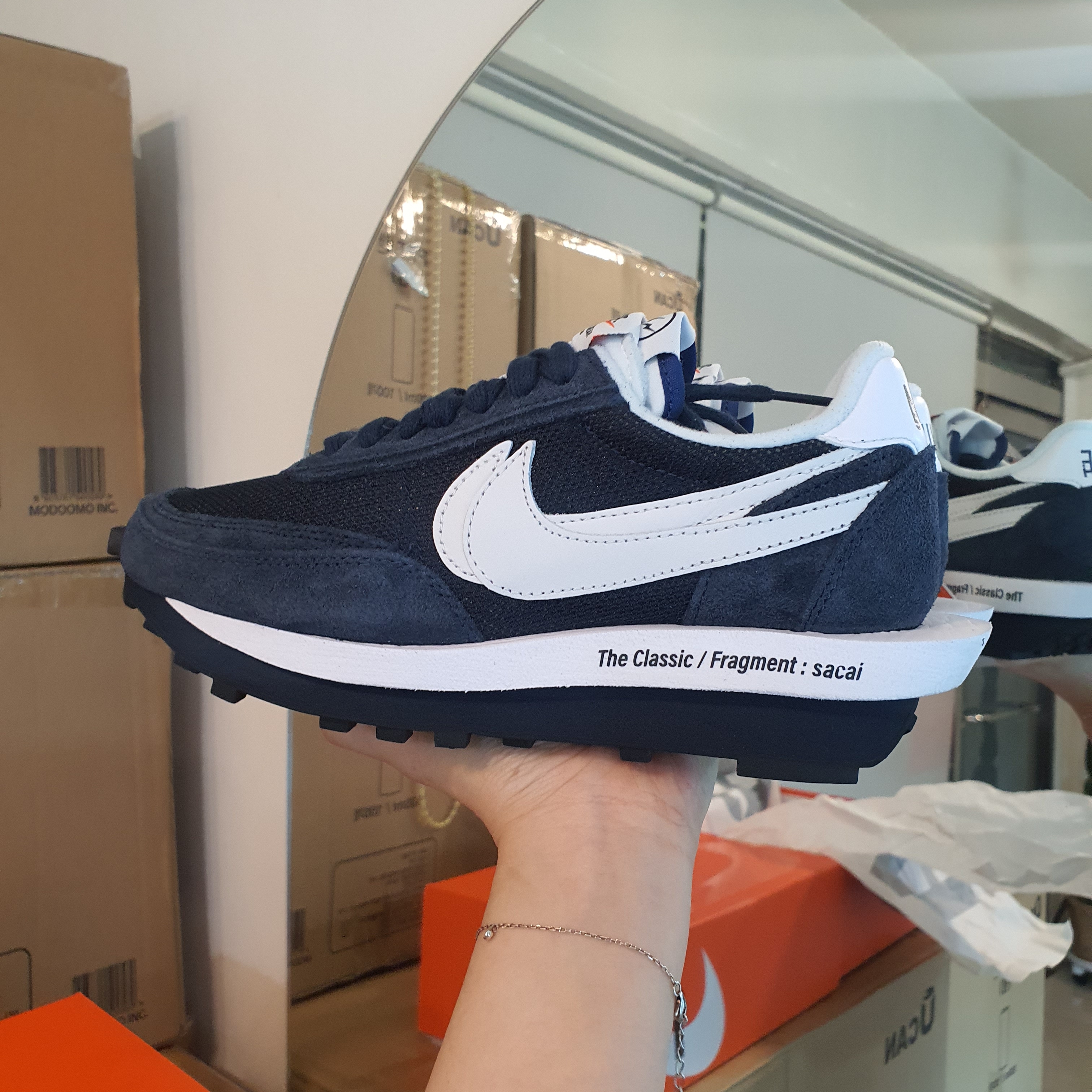Nike x Sacai x Fragment LDWaffle Blackened Blue 착용 스타일