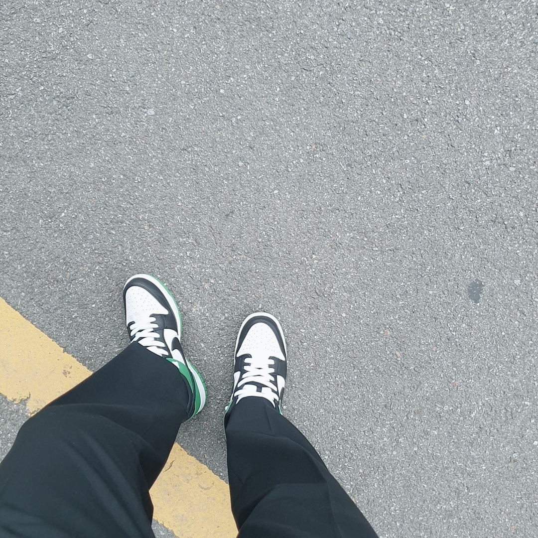 Nike SB Dunk Low Pro Black and Classic Green 착용 스타일 - 1