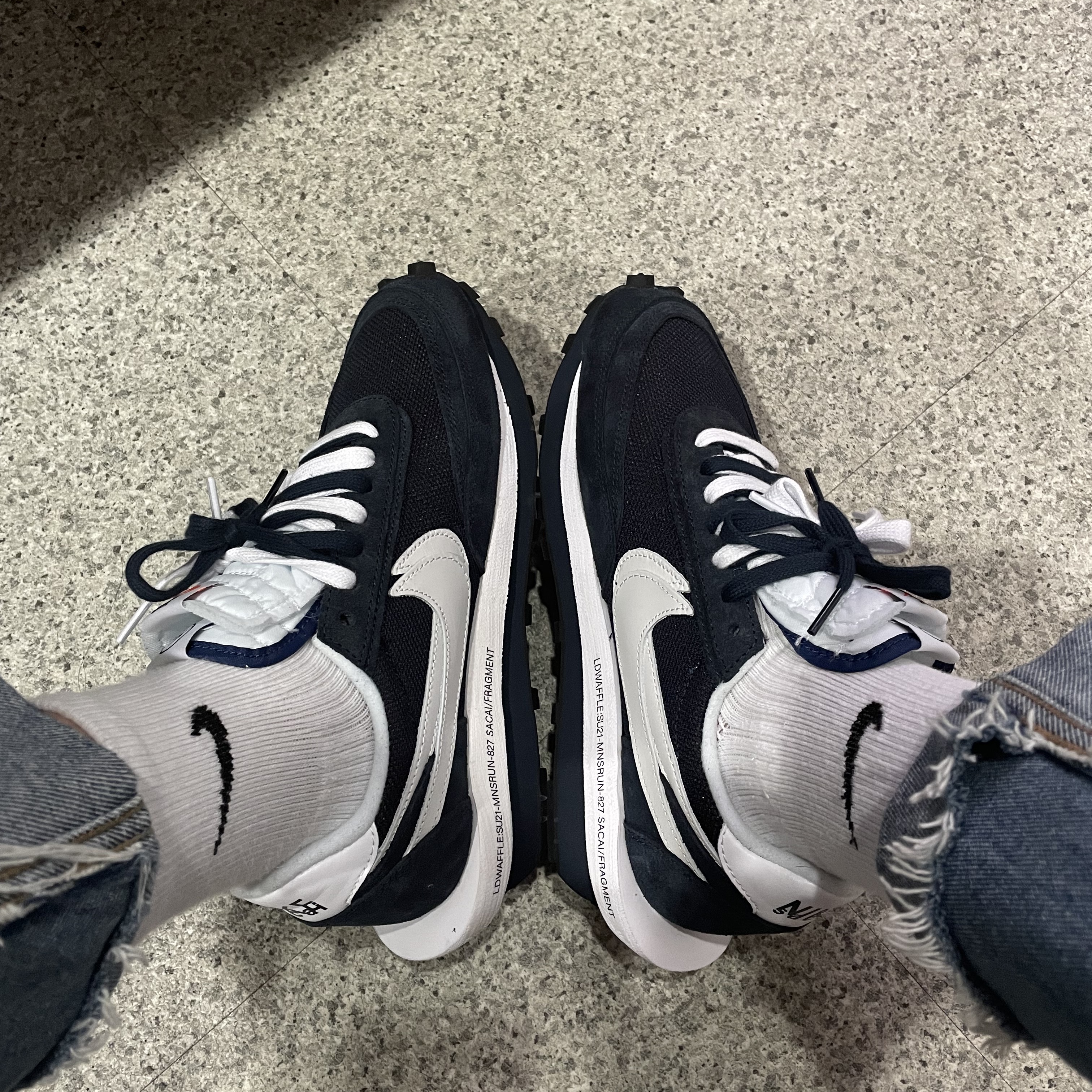 Nike x Sacai x Fragment LDWaffle Blackened Blue 착용 스타일
