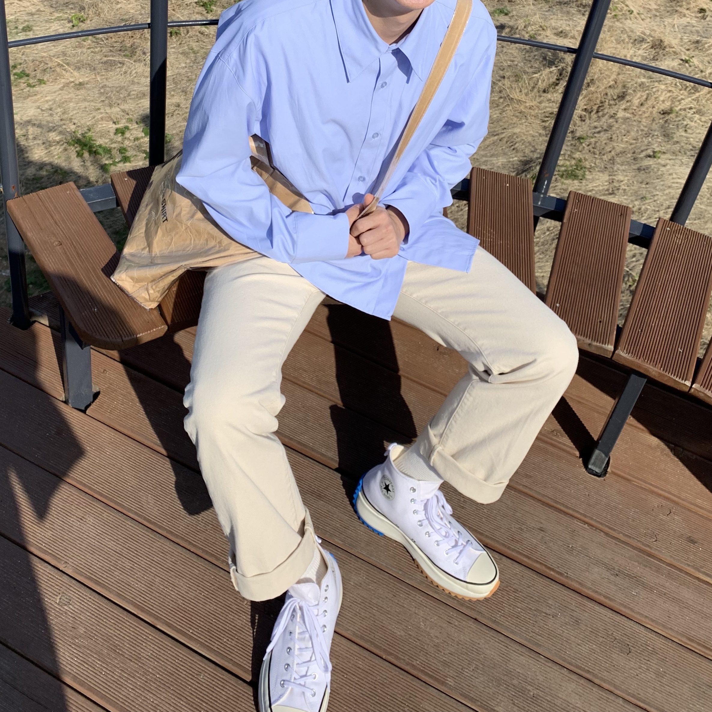Converse x JW Anderson Run Star Hike Hi White 착용 스타일
