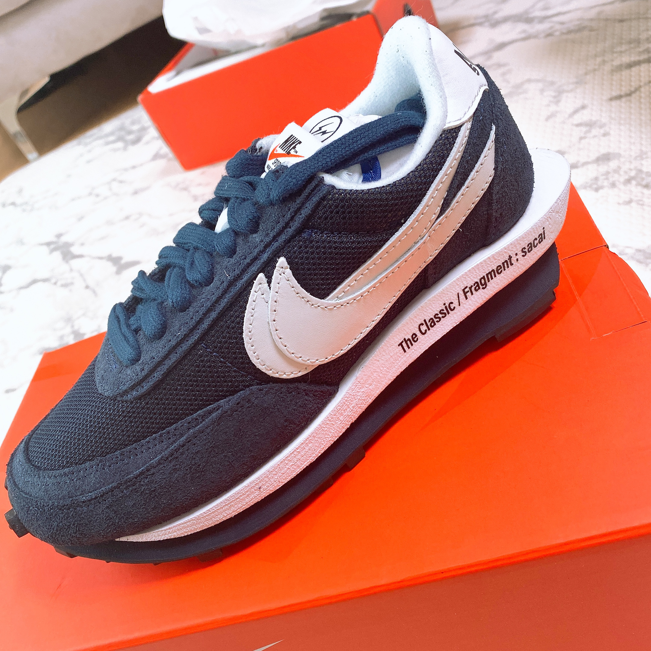 Nike x Sacai x Fragment LDWaffle Blackened Blue 착용 스타일