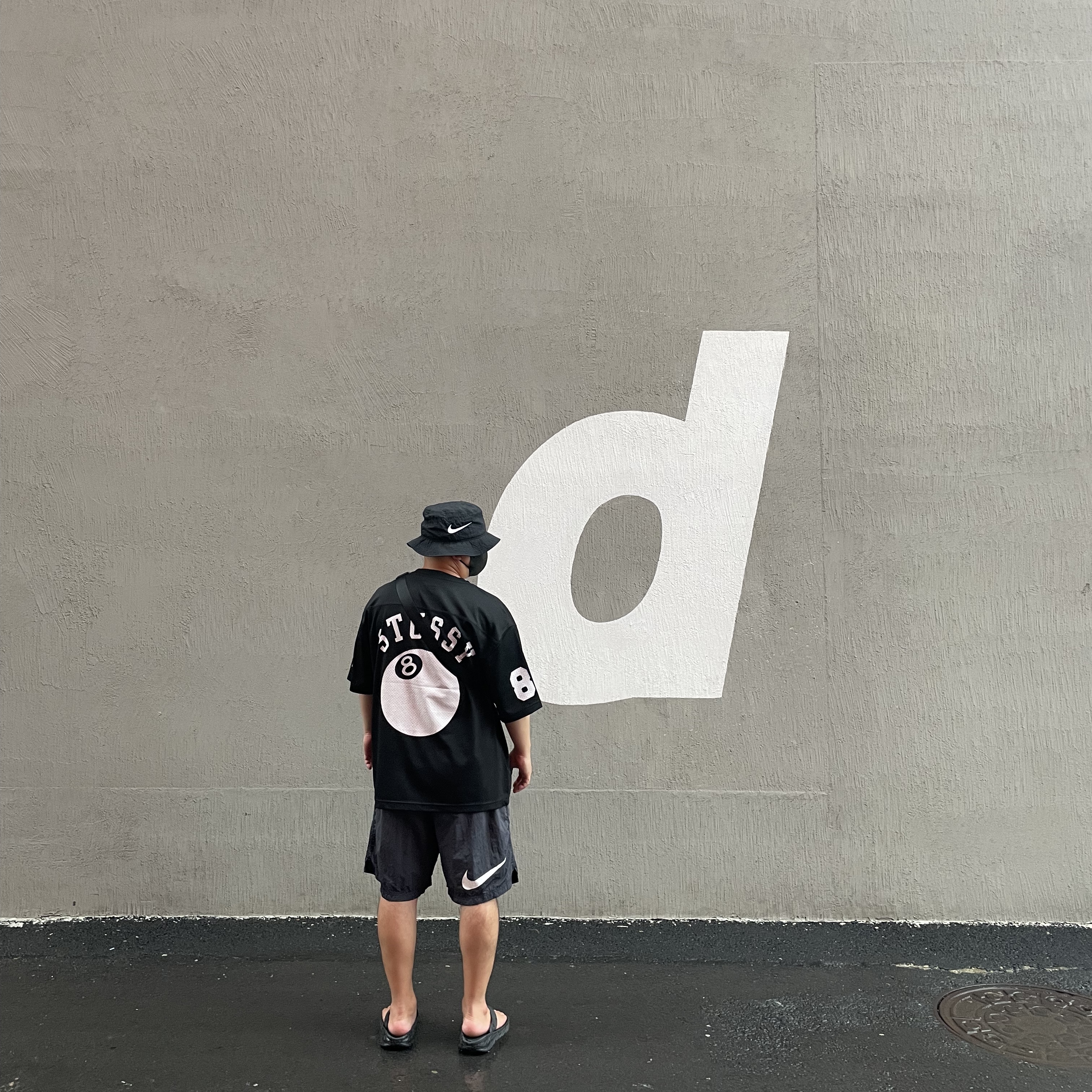 Nike x Stussy Water Shorts Off Noir, Nike x Stussy Bucket Hat Black 착용 스타일