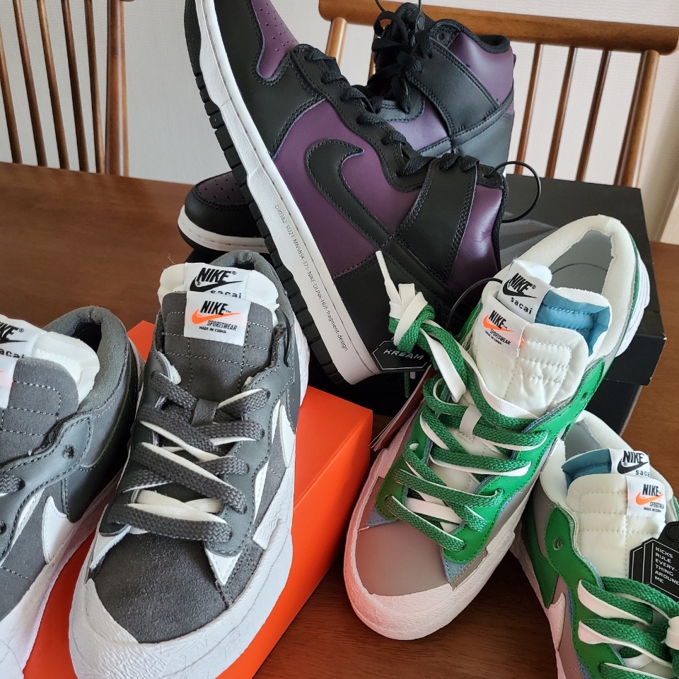 Nike x Sacai Blazer Low Classic Green, Nike x Sacai Blazer Low Iron Grey 착용 스타일