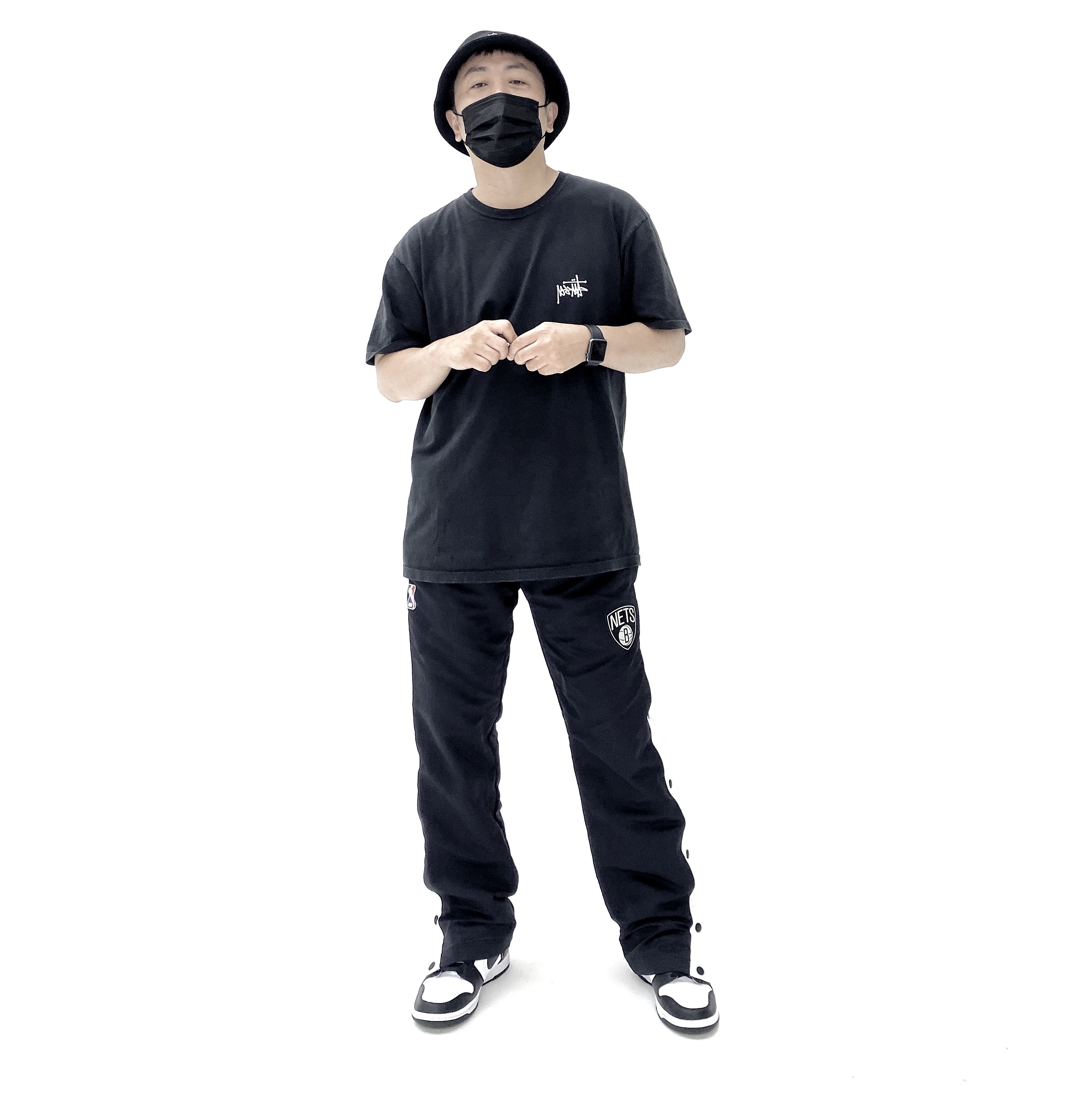 Nike Dunk High Retro Black and White, Stussy Basic Stussy T-Shirt Black 2021 착용 스타일 - 1
