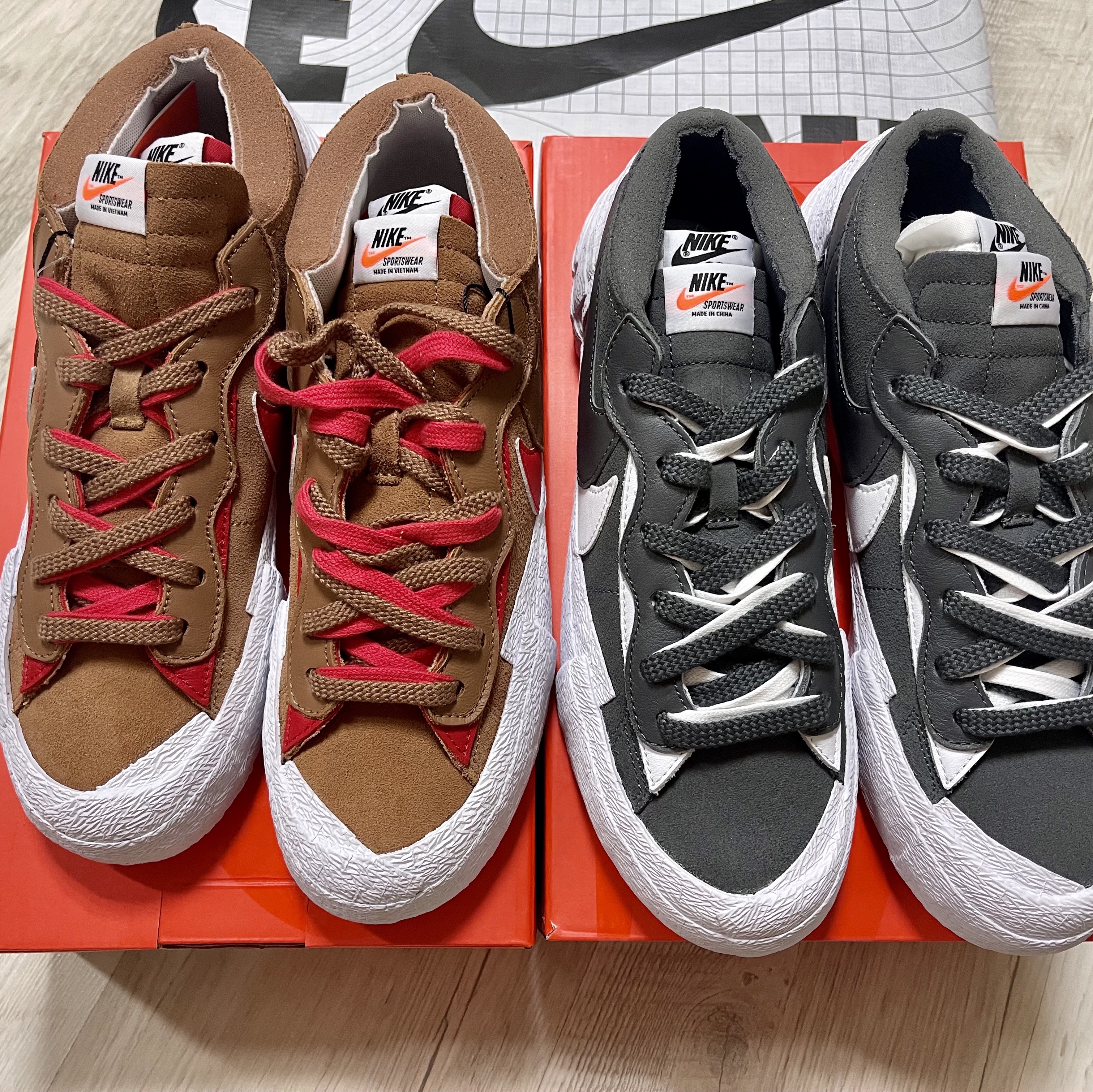 Nike x Sacai Blazer Low Iron Grey, Nike x Sacai Blazer Low British Tan 착용 스타일 - 1