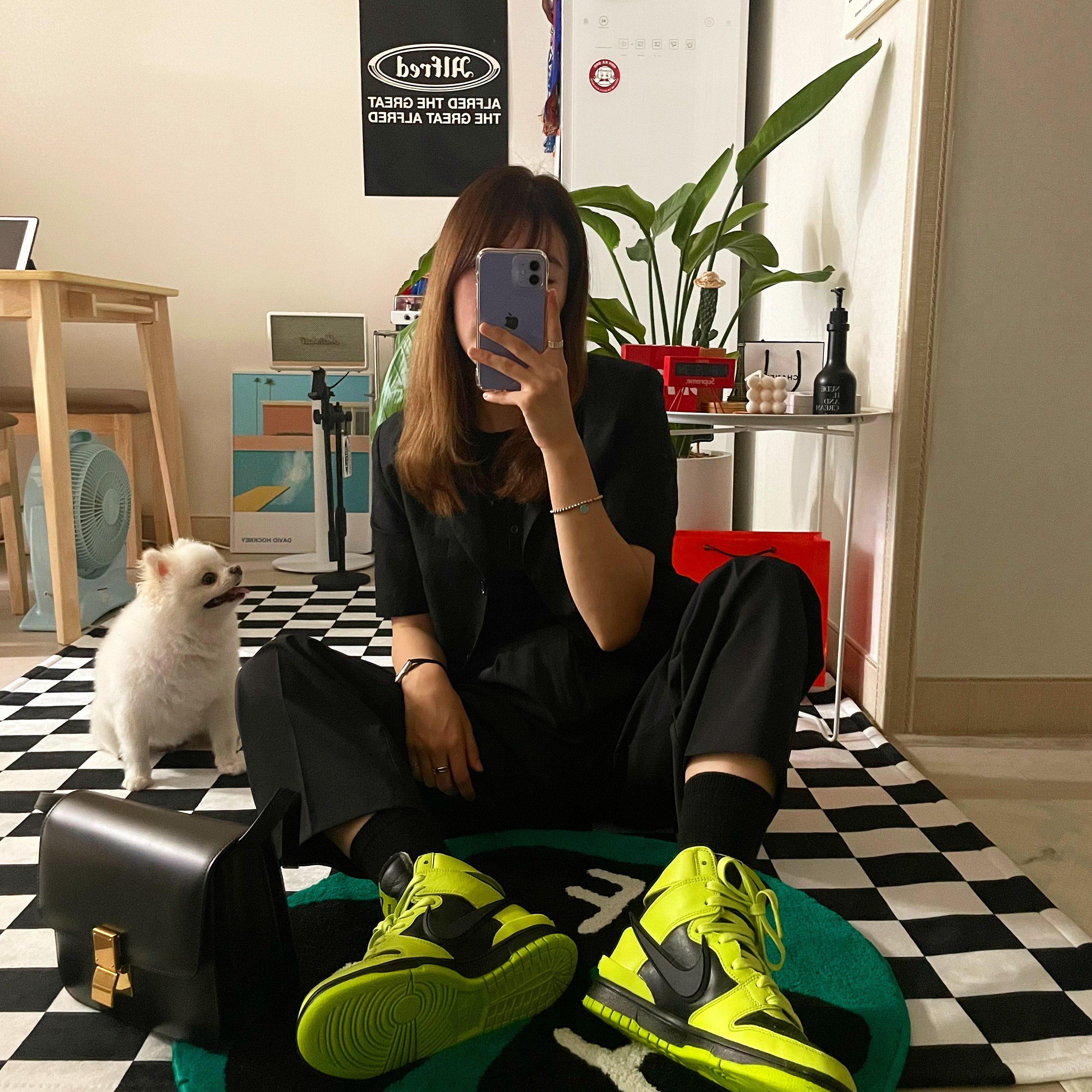 Nike x Ambush Dunk High Flash Lime 착용 스타일