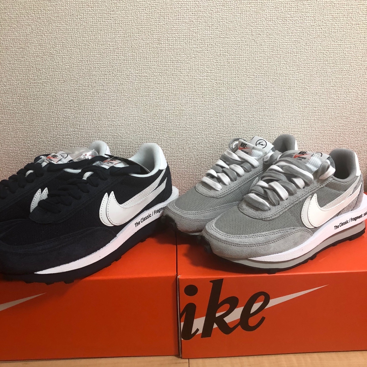 Nike x Sacai x Fragment LDWaffle Blackened Blue, Nike x Sacai x Fragment LDWaffle Light Smoke Grey 착용 스타일 - 1