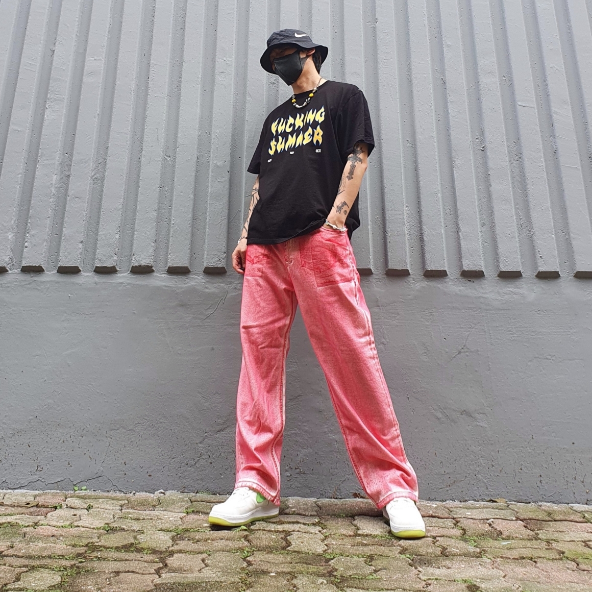 Nike x Stussy Bucket Hat Black, Nike Air Force 1 Low Jelly Swoosh White 착용 스타일 - 2