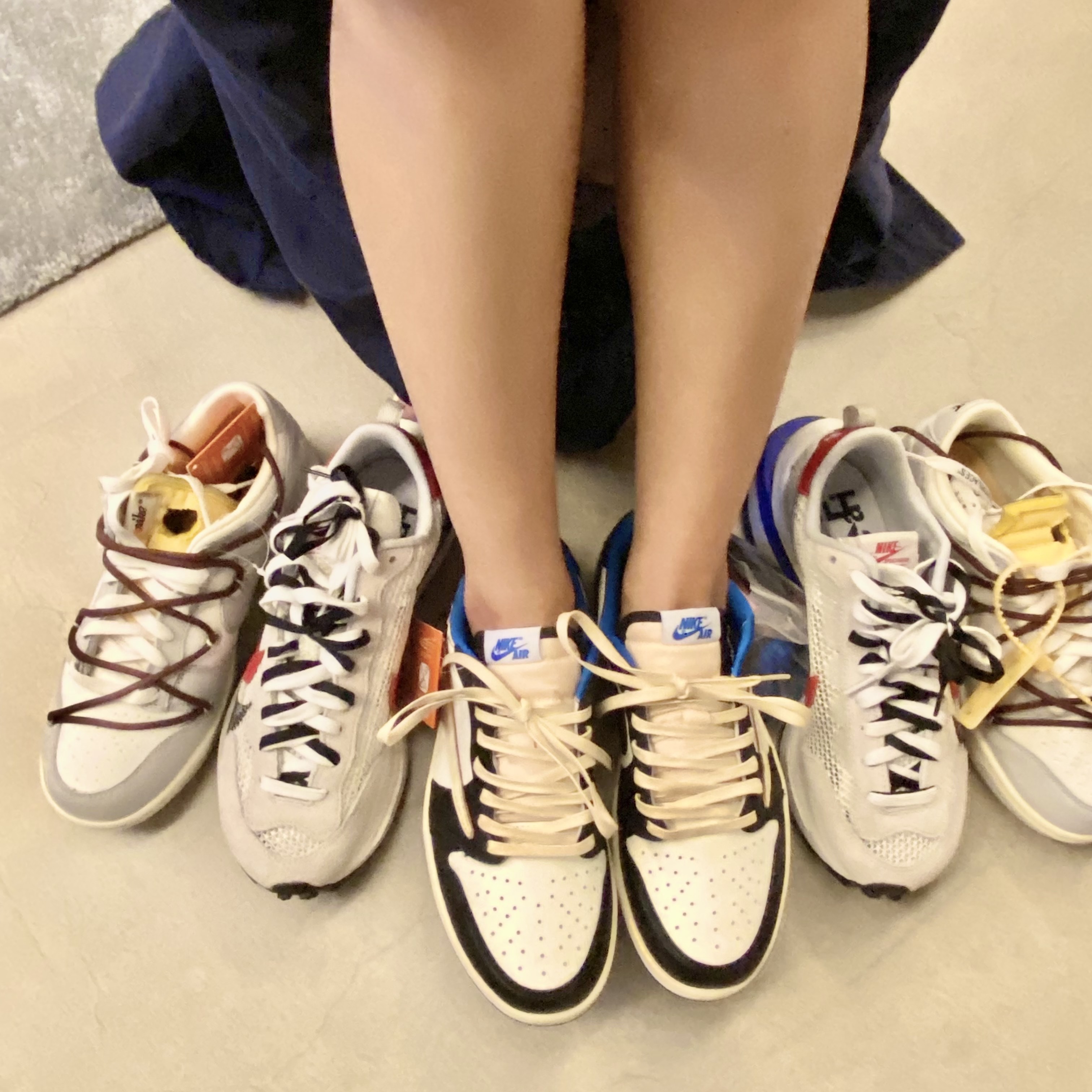 Nike x Sacai VaporWaffle Royal Fuchsia, Nike x Off-White Dunk Low The 50 - Lot 46 착용 스타일
