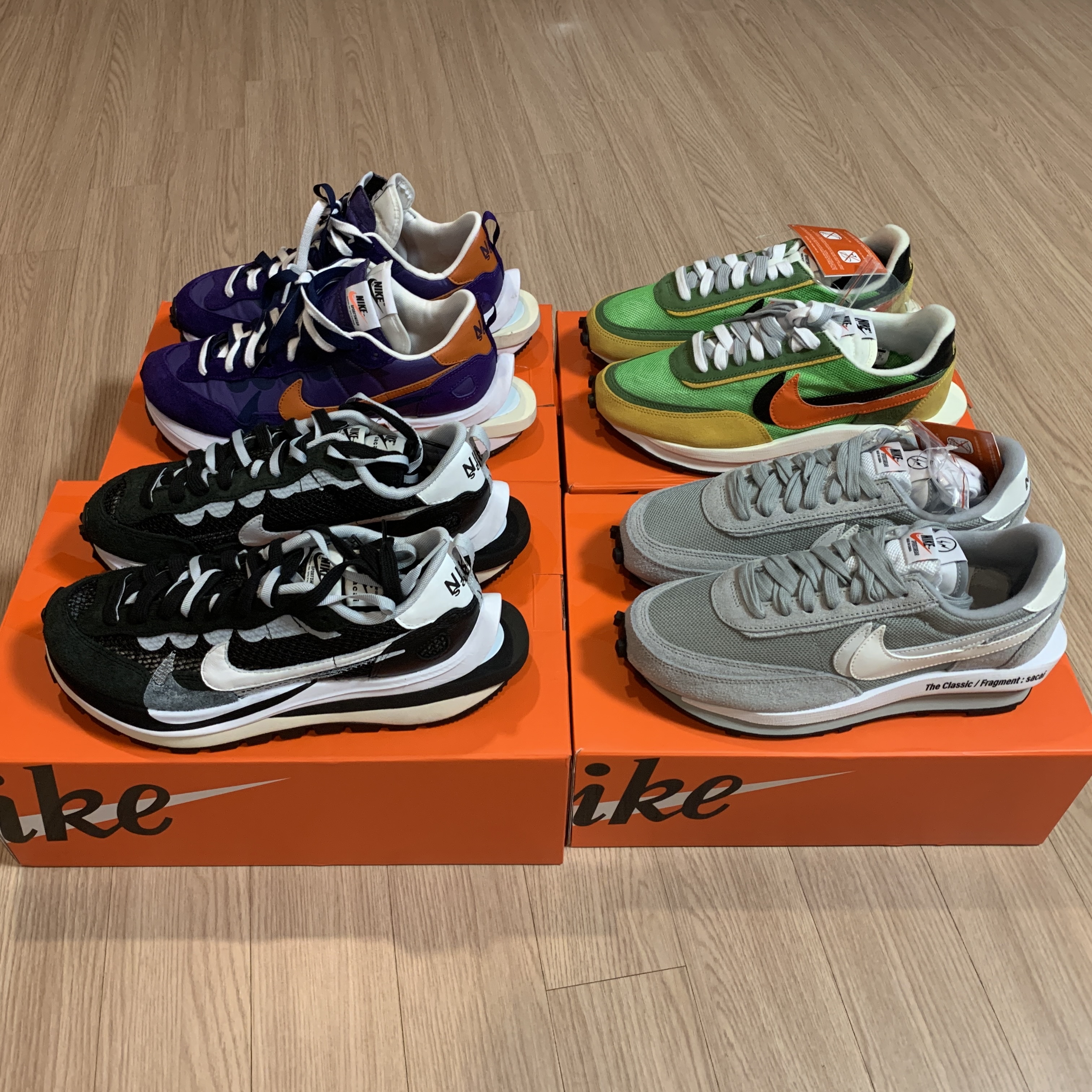 Nike x Sacai x Fragment LDWaffle Light Smoke Grey, Nike x Sacai VaporWaffle Dark Iris 착용 스타일