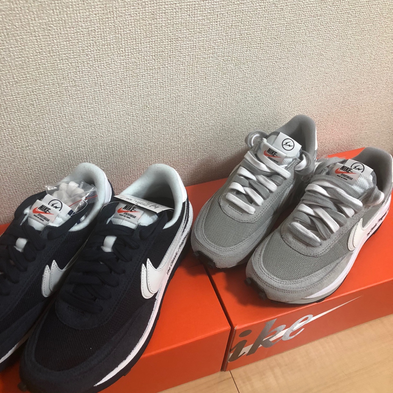 Nike x Sacai x Fragment LDWaffle Blackened Blue, Nike x Sacai x Fragment LDWaffle Light Smoke Grey 착용 스타일 - 2