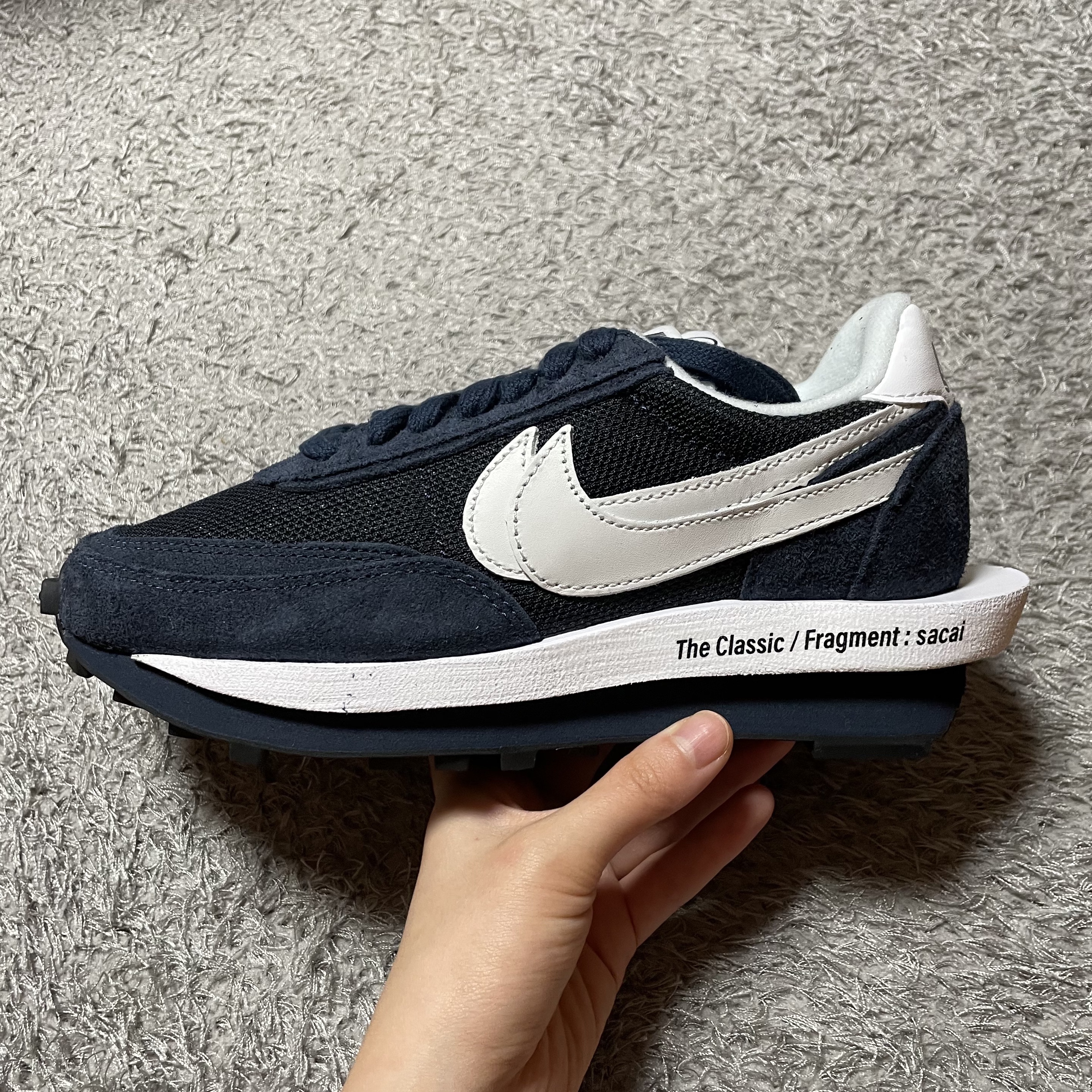 Nike x Sacai x Fragment LDWaffle Blackened Blue 착용 스타일 - 2