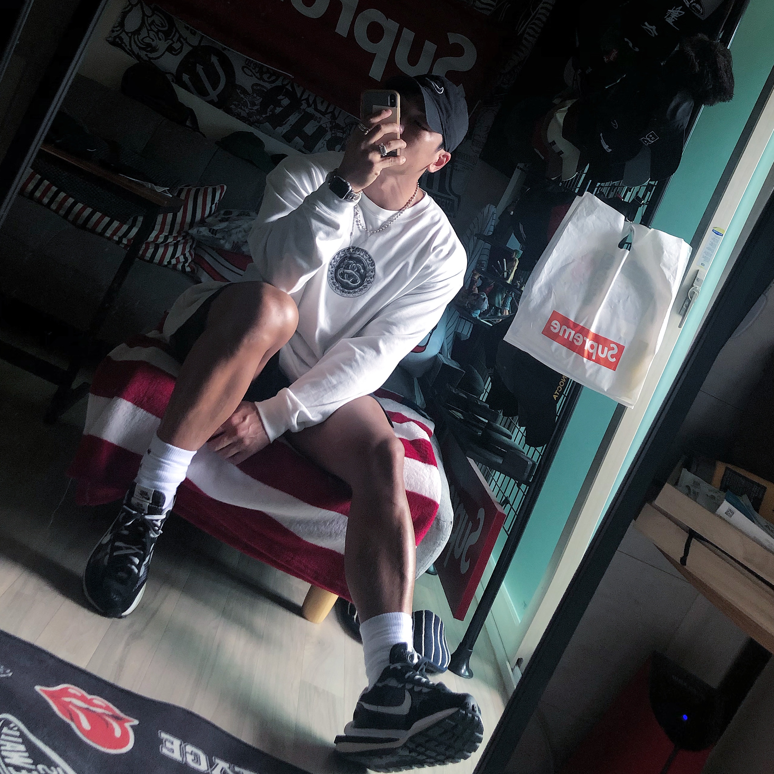 Nike x Stussy Big Swoosh LS T-Shirt White - US/EU, Nike x Matthew M Williams NRG Socks White 착용 스타일
