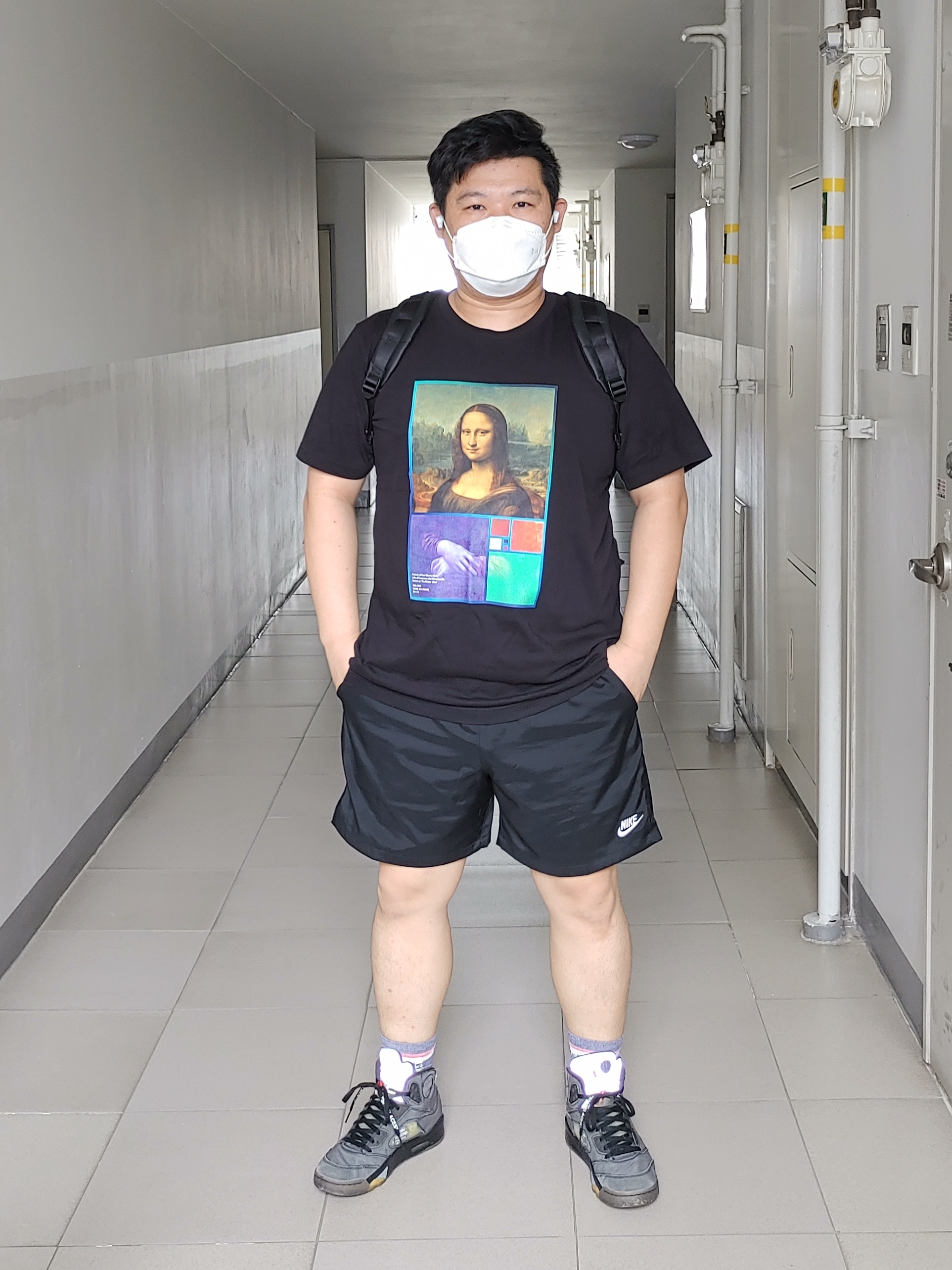 Jordan 5 x Off-White Retro SP Black Muslin, Nike x Off-White NRG Socks Grey Total Crimson 착용 스타일