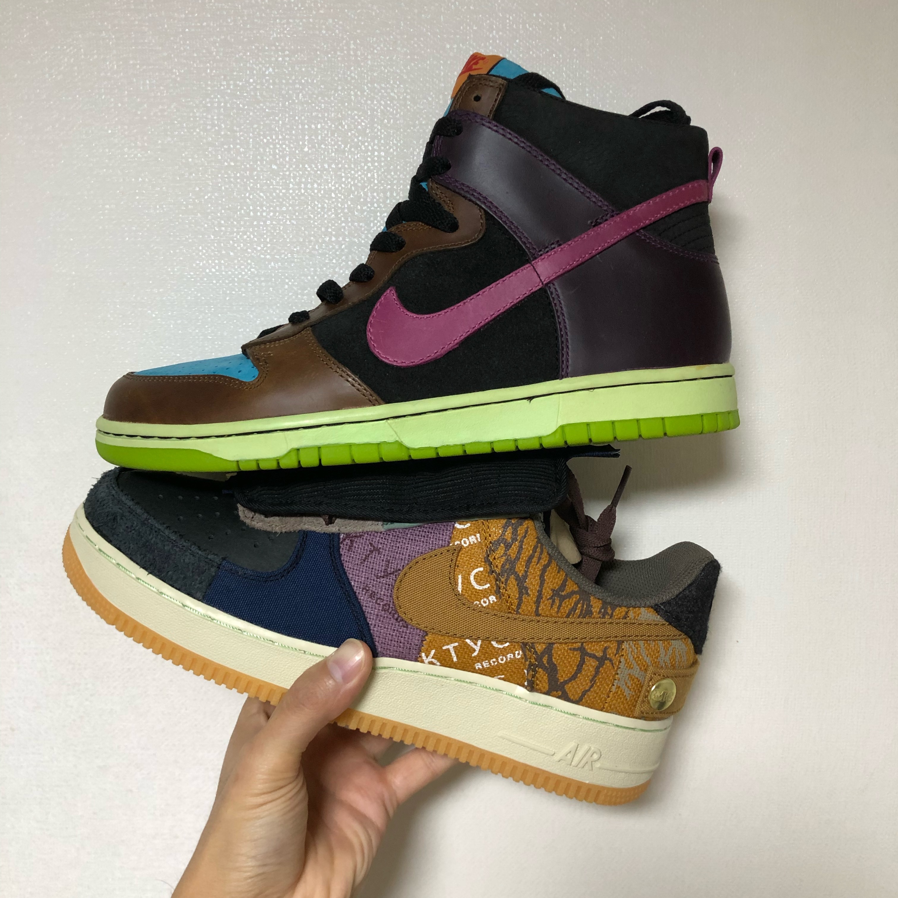 Nike x Travis Scott Air Force 1 Low Cactus Jack, Nike x Undefeated Dunk High Nl 착용 스타일