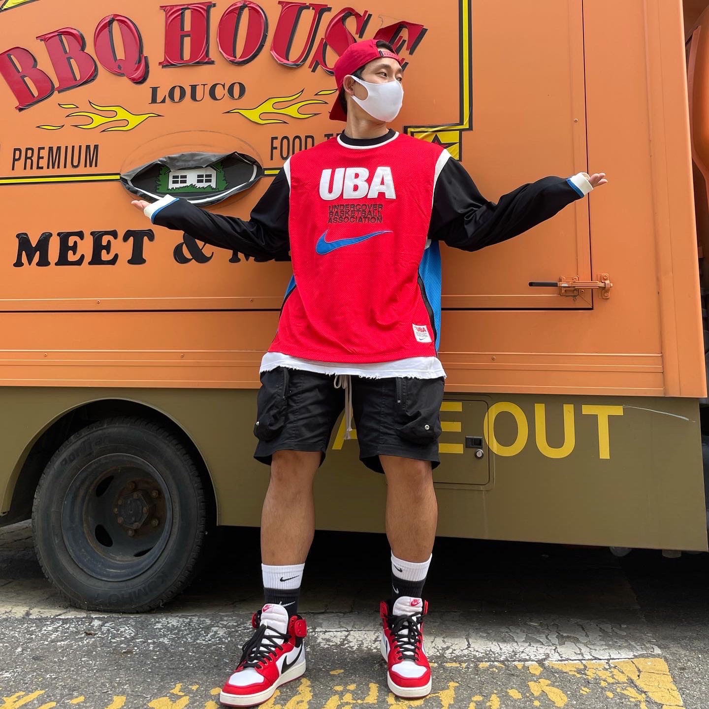 Jordan 1 KO Chicago 2021, Nike x Undercover NRG Long Sleeve Shooting Top Red Black - Asia 착용 스타일 - 2