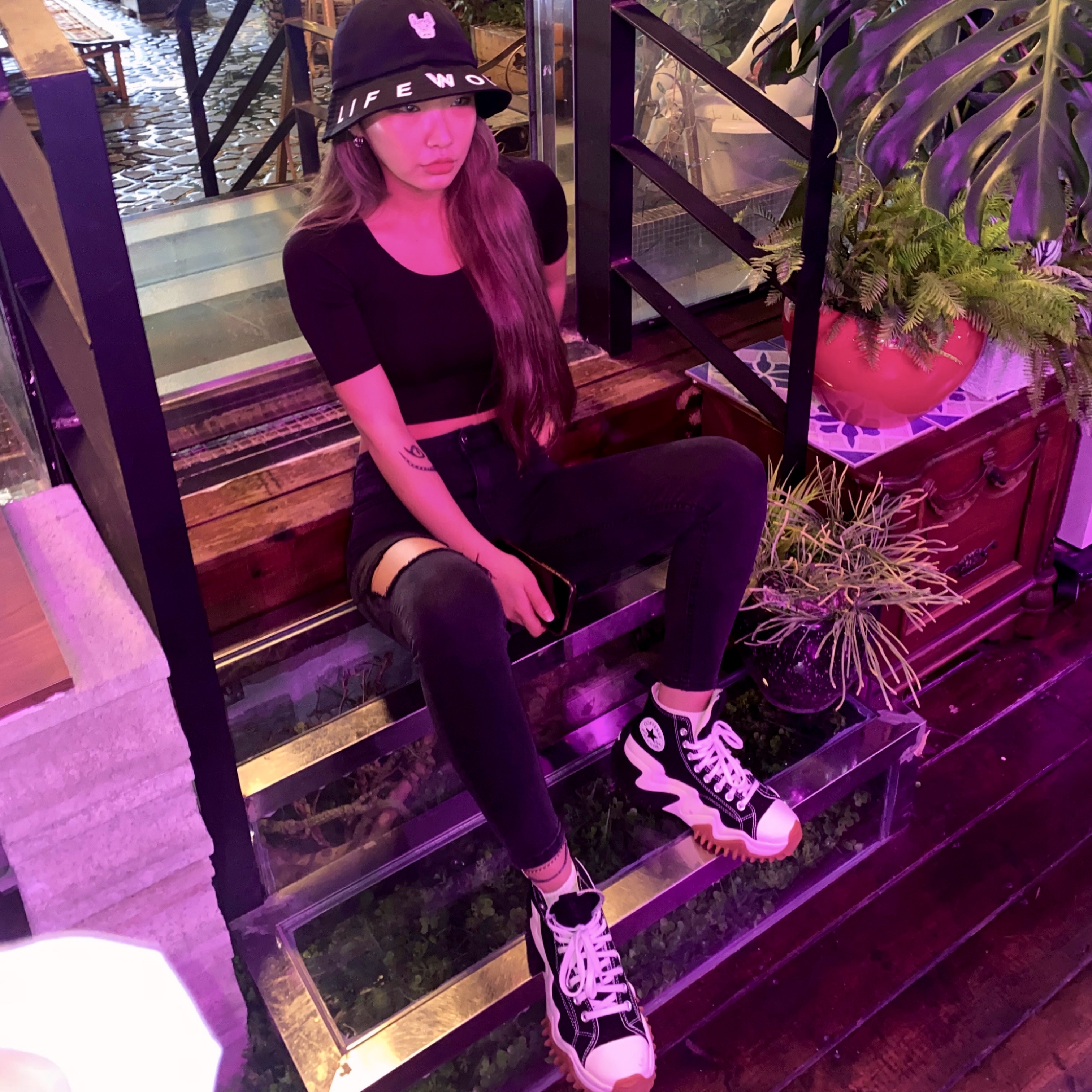 Converse Run Star Motion High Black 착용 스타일