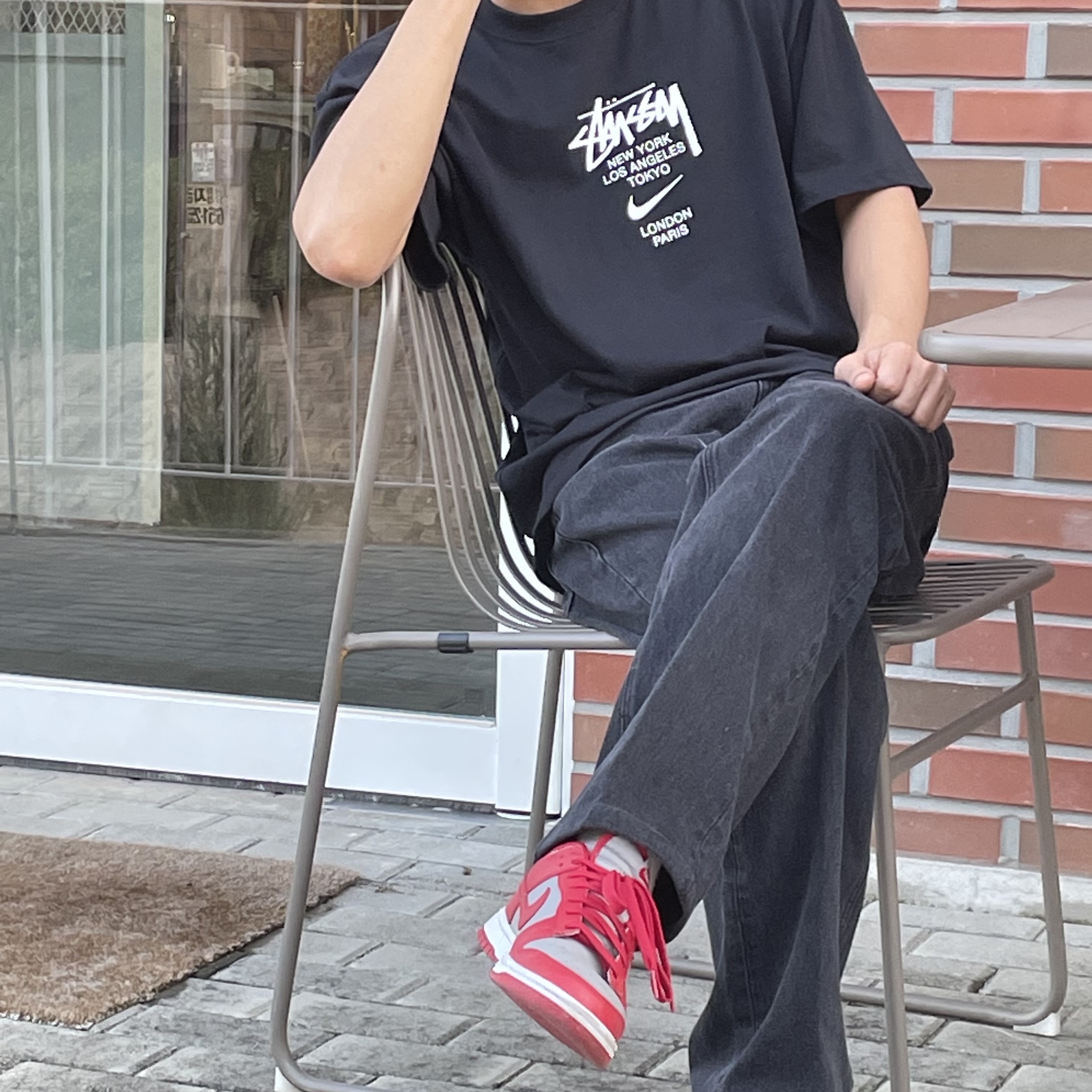 Nike Dunk Low Retro Medium Grey, Nike x Stussy WT T-Shirt Black - US/EU 착용 스타일