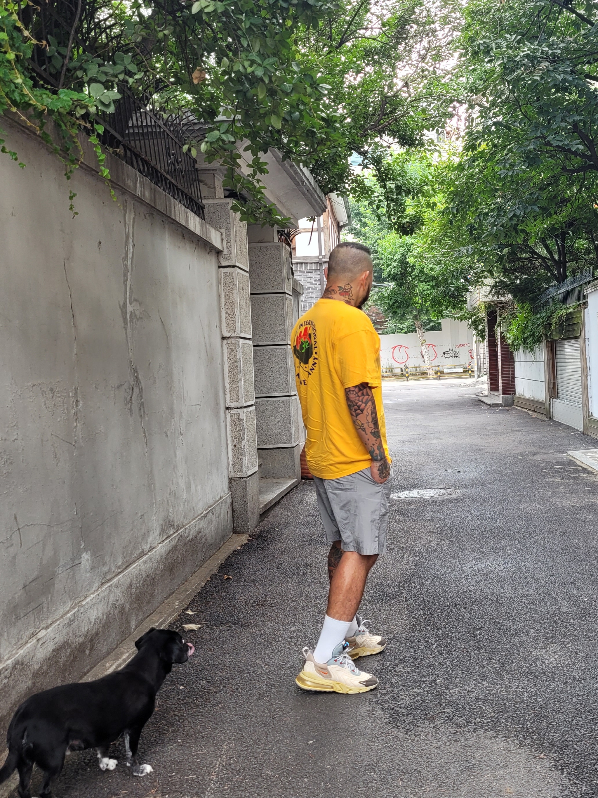 Nike x Travis Scott Air Max 270 React Cactus Trails, IAB Studio Woven Shorts Gray 착용 스타일