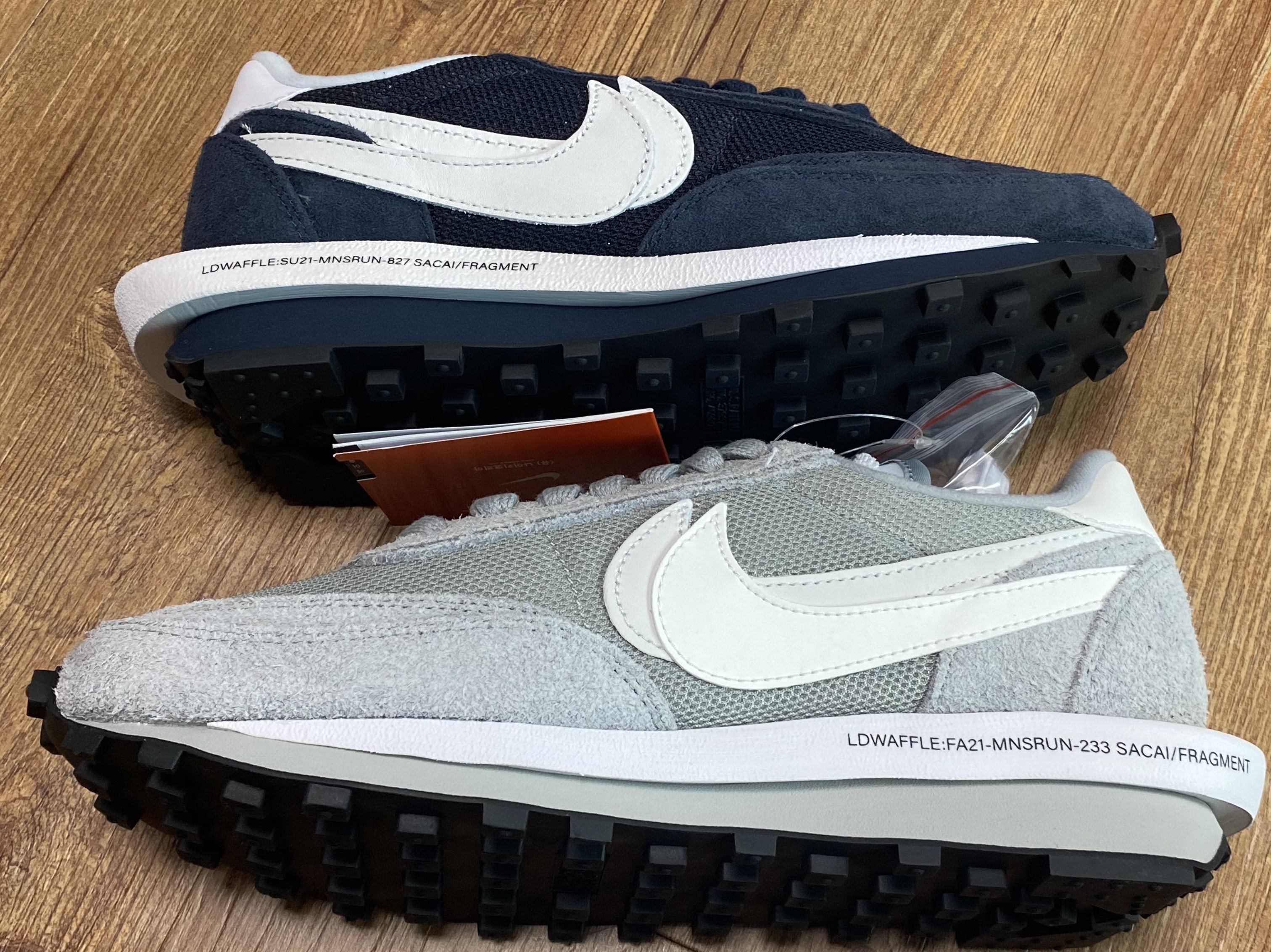 Nike x Sacai x Fragment LDWaffle Light Smoke Grey, Nike x Sacai x Fragment LDWaffle Blackened Blue 착용 스타일