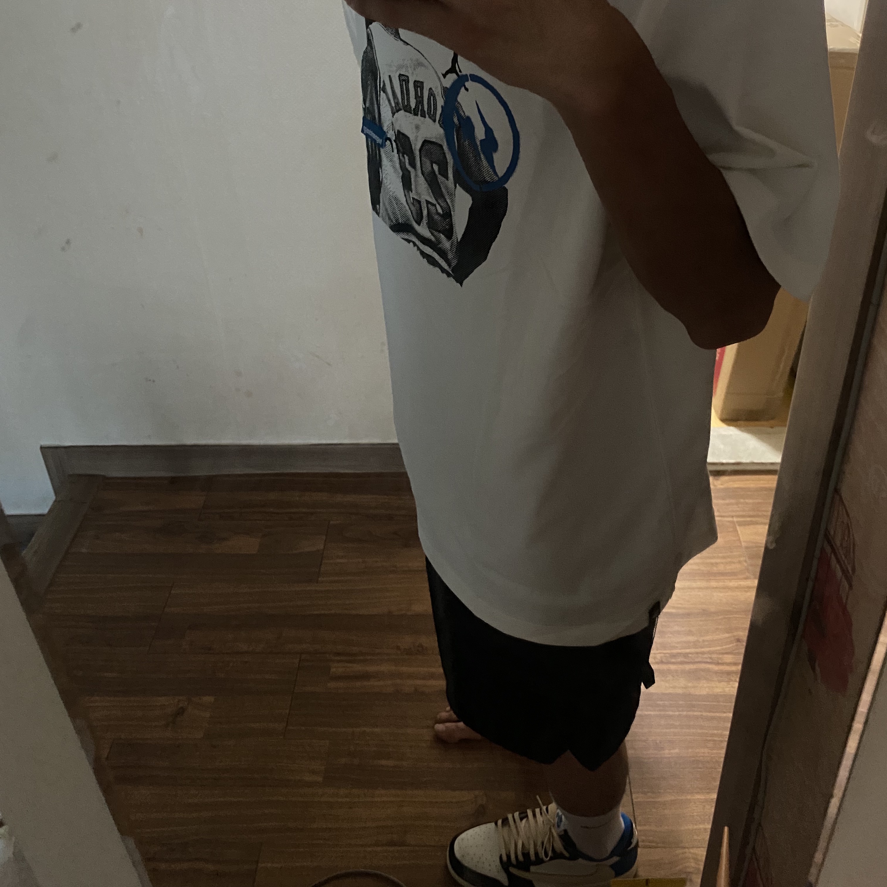 Jordan 1 x Travis Scott x Fragment Retro Low OG SP Military Blue, Jordan x Travis Scott x Fragment Shorts Black (DJ0617-010) 착용 스타일 - 1