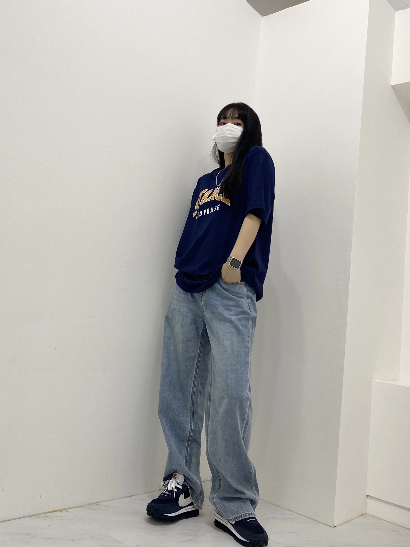 Nike x Sacai x Fragment LDWaffle Blackened Blue 착용 스타일 - 1